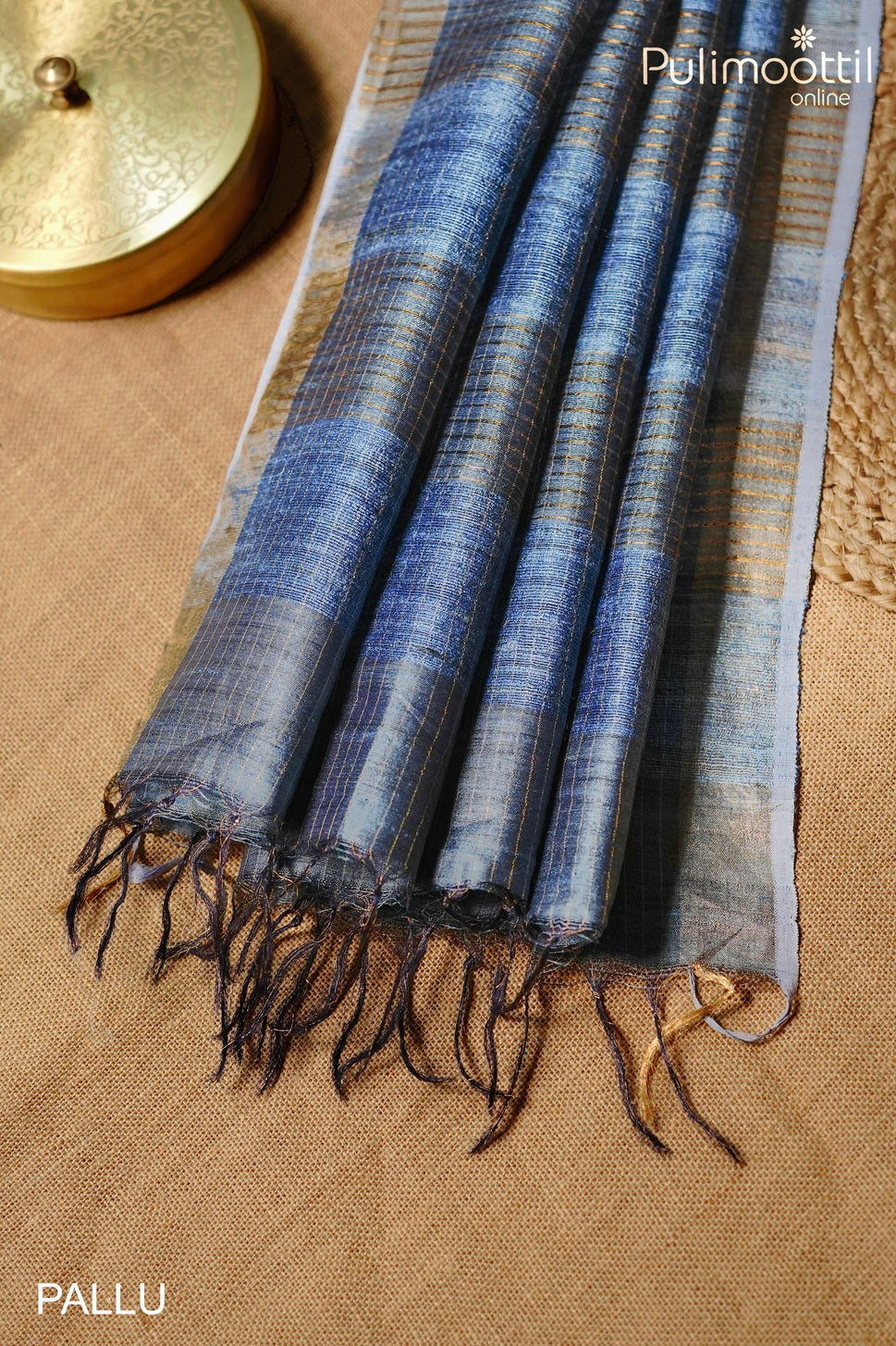 Blue grey color jute silk saree