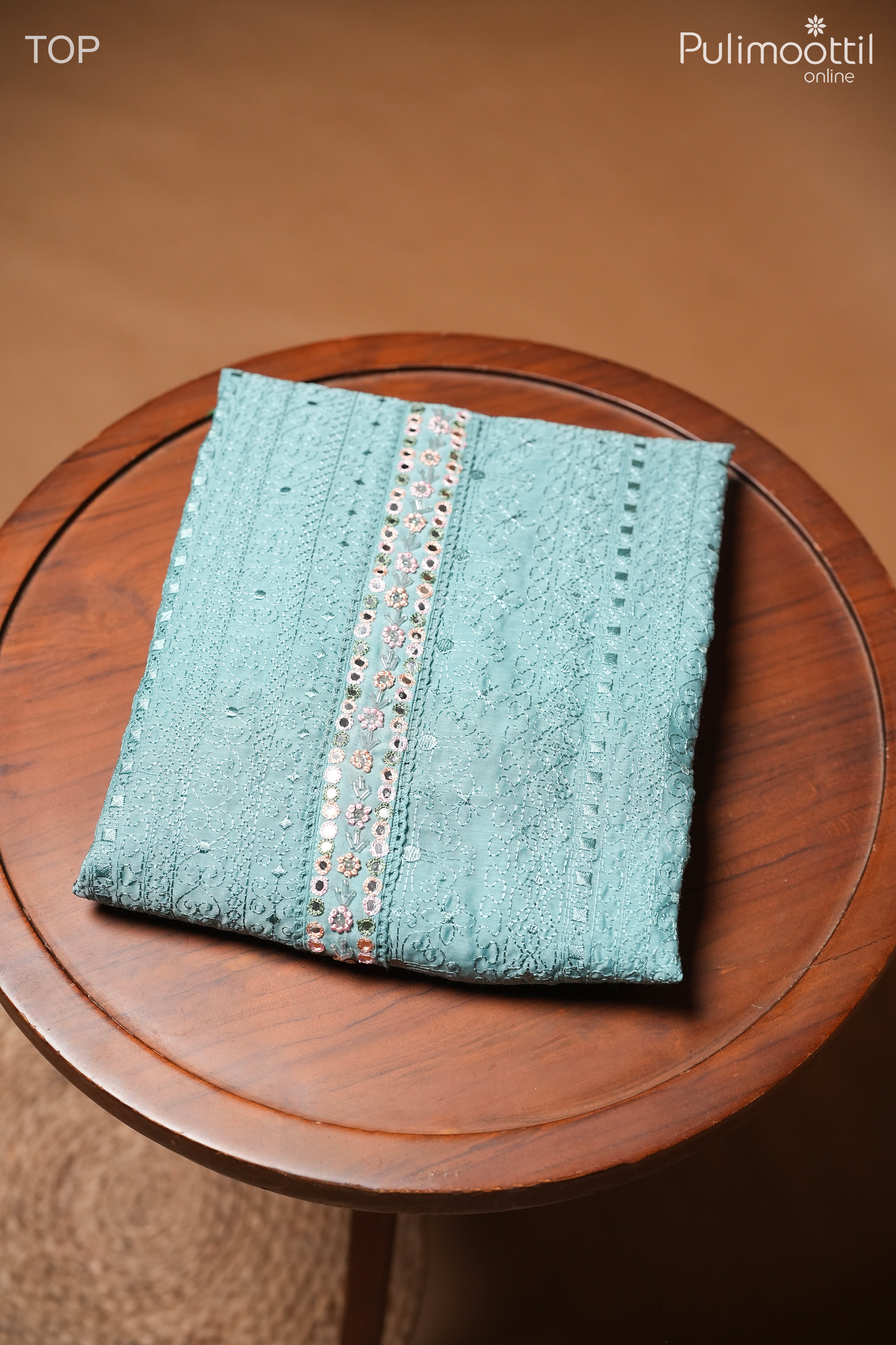 Light Peacock Green Semi Chanderi Unstitched Salwar Set