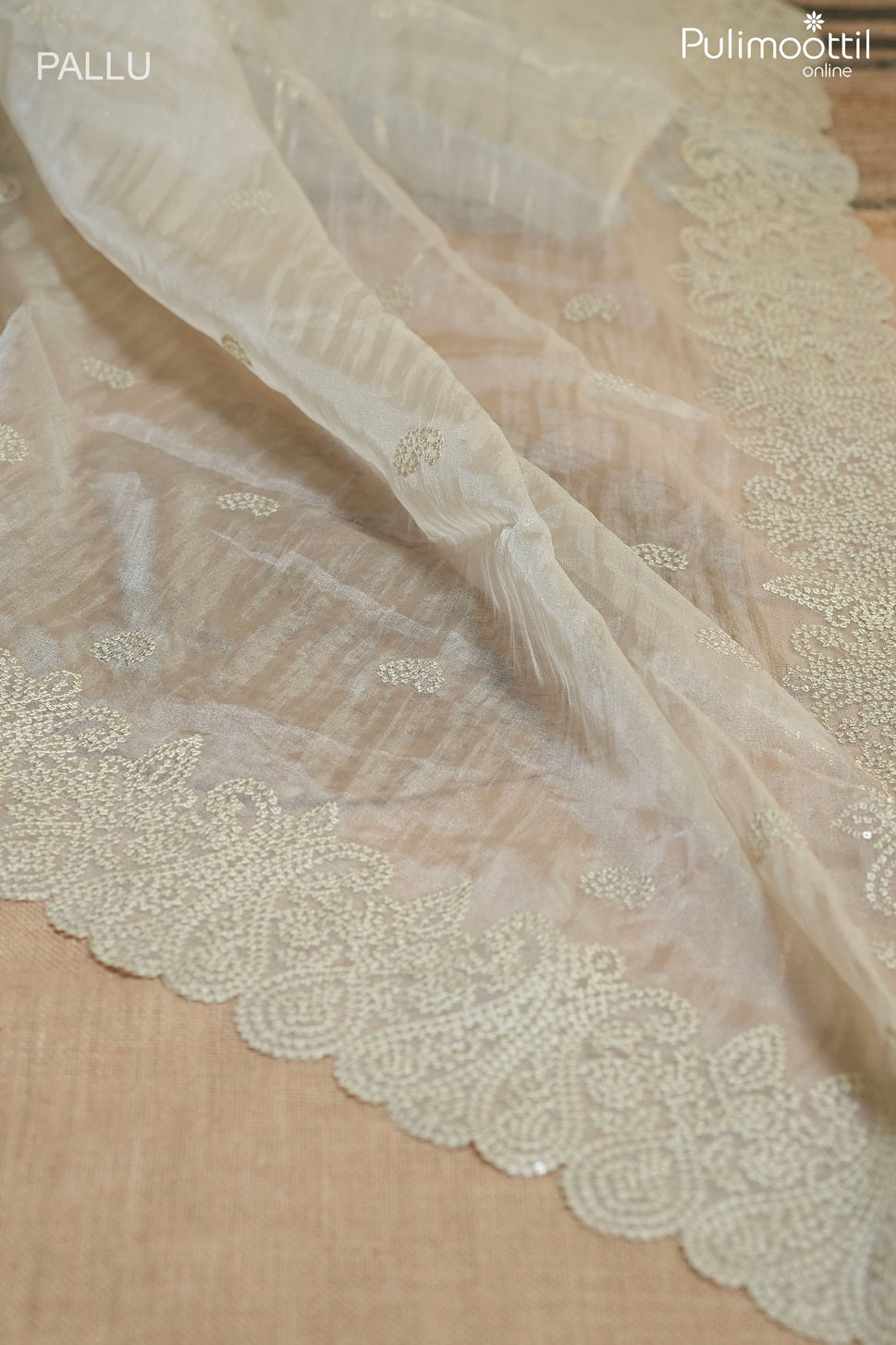 Pastel olive golden tissue crushed organza fancy saree