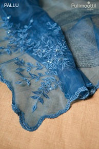 Kerosene blue color organza fancy saree