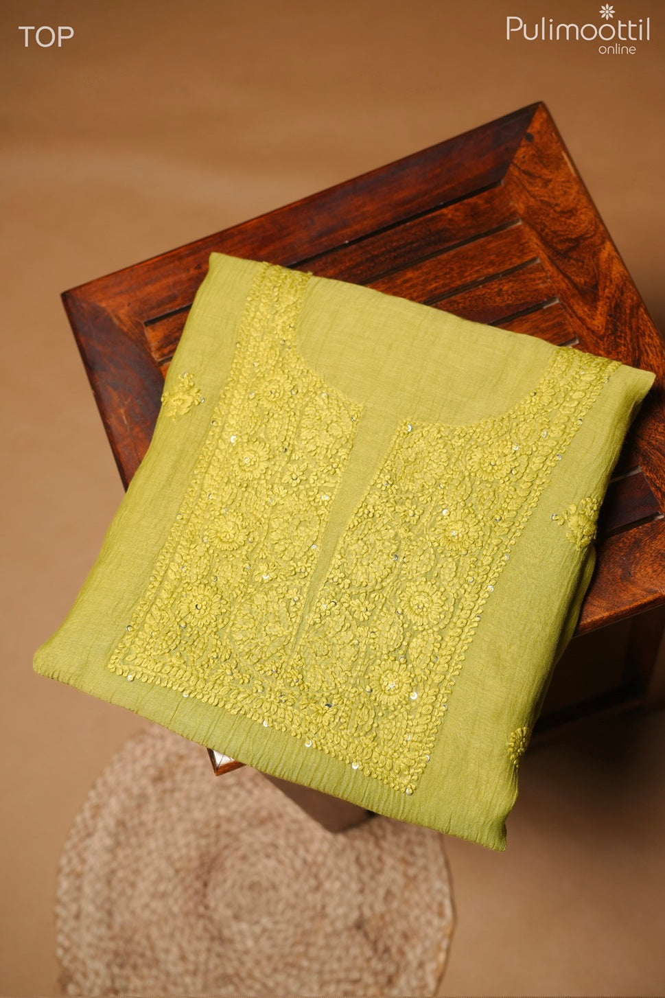 Light Olive Green Chanderi Unstitched Salwar Set