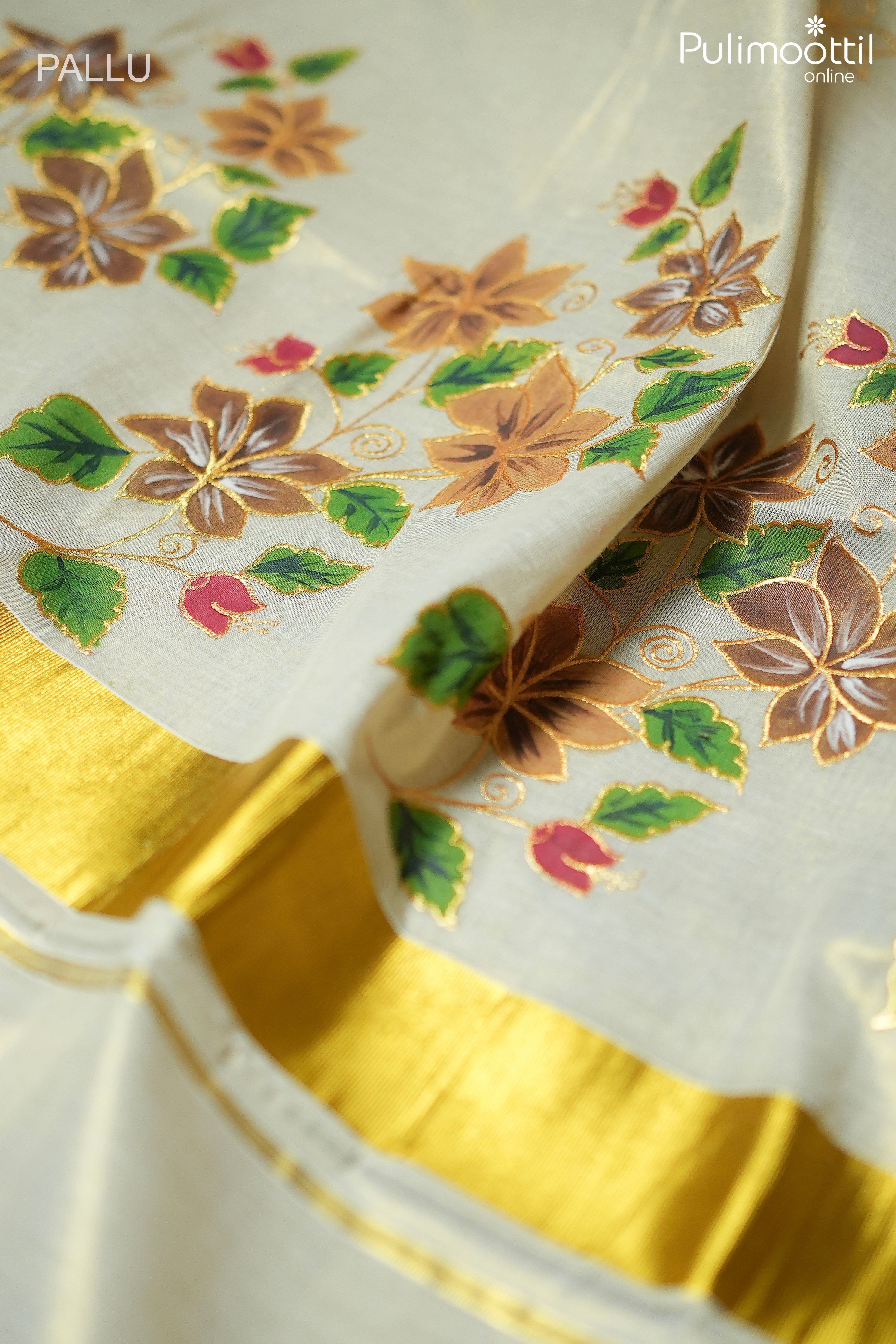 Kerala traditional golden tissue set saree