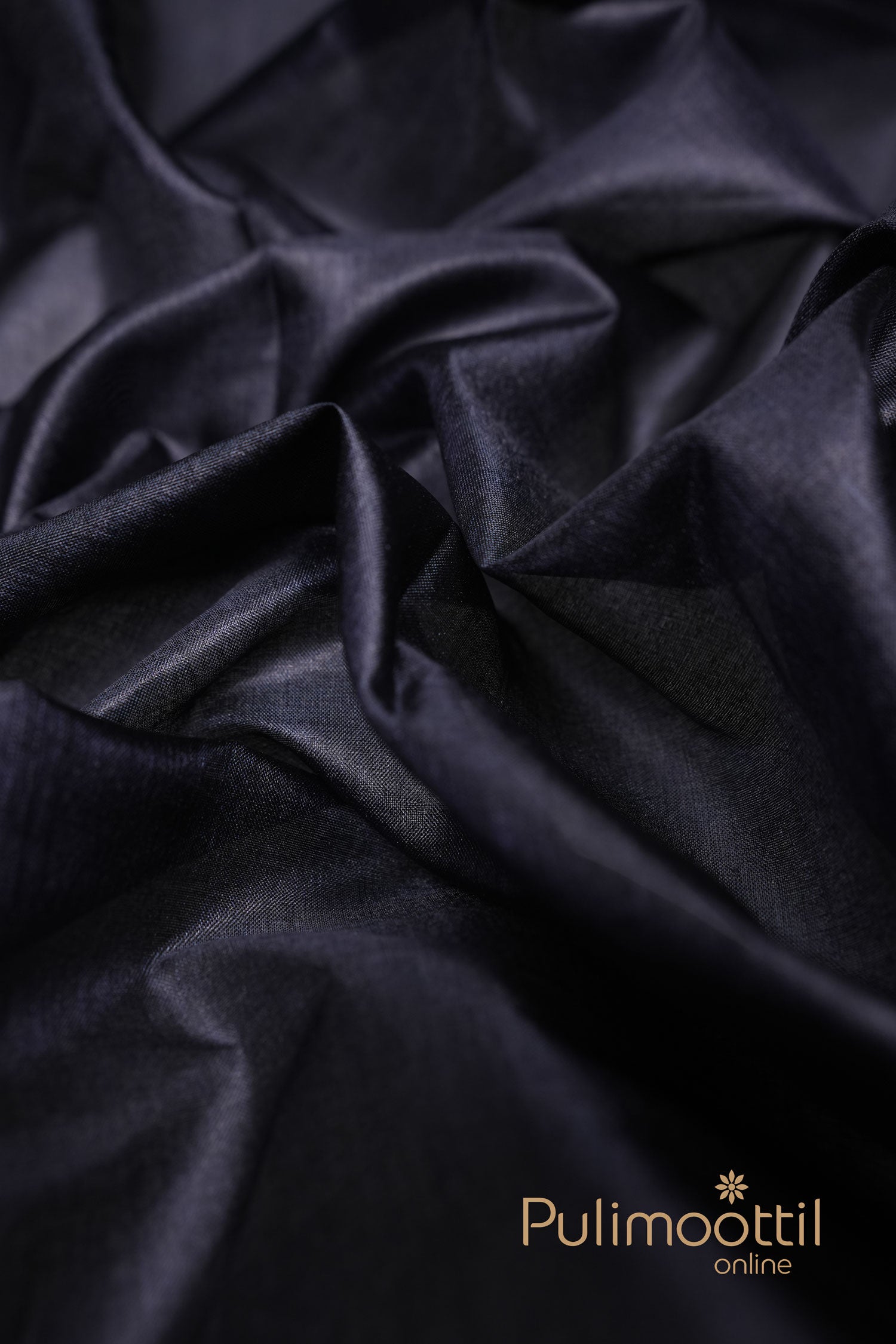 Plain charcoal black Tussar silk blouse piece with no prints or border, complementing the saree's subtle elegance