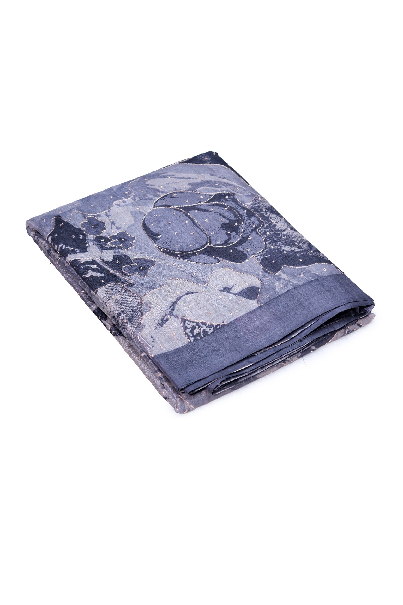 Grey color printed pure Tusser silk saree.