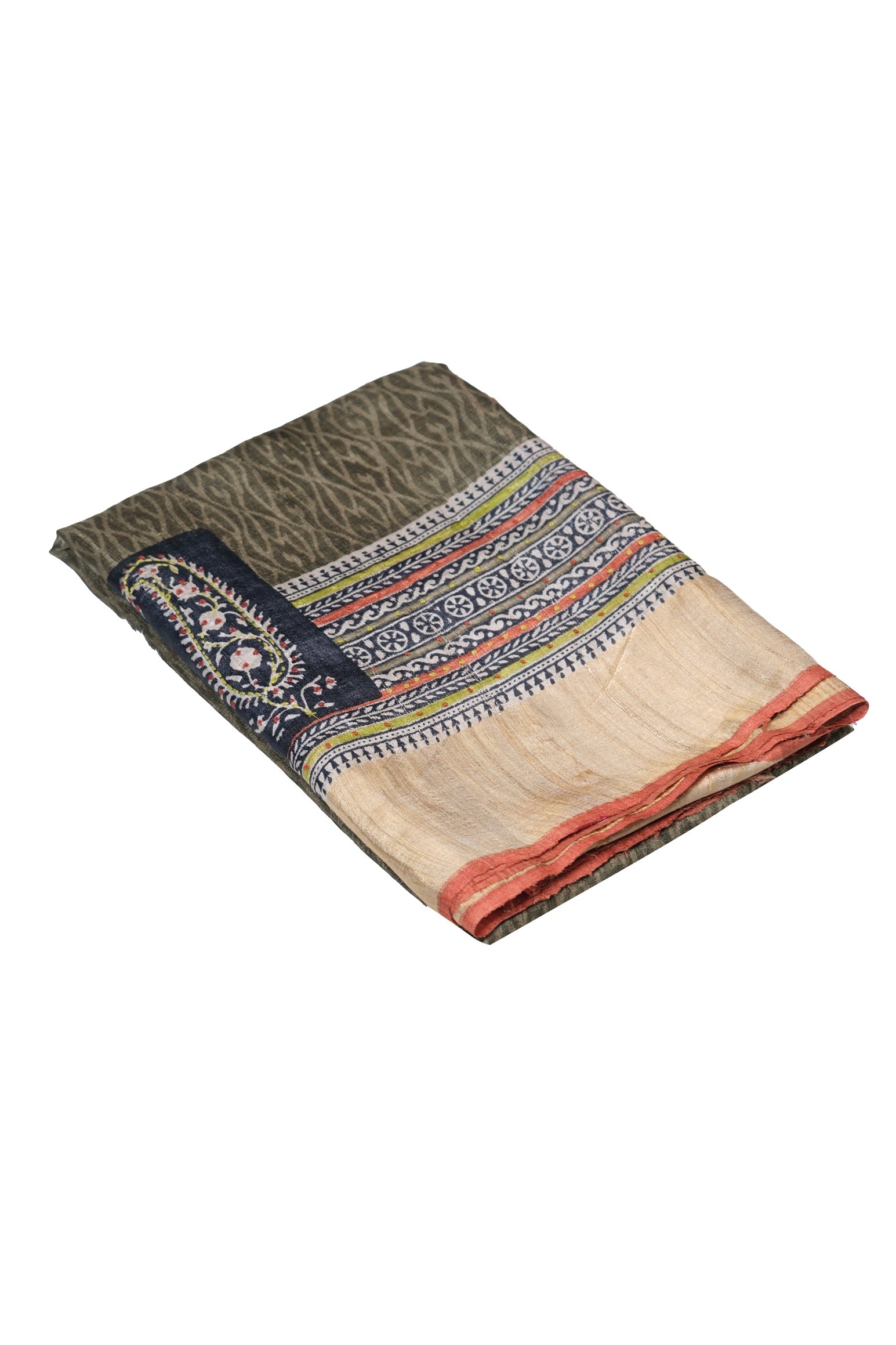Olive green color pure jute silk saree.