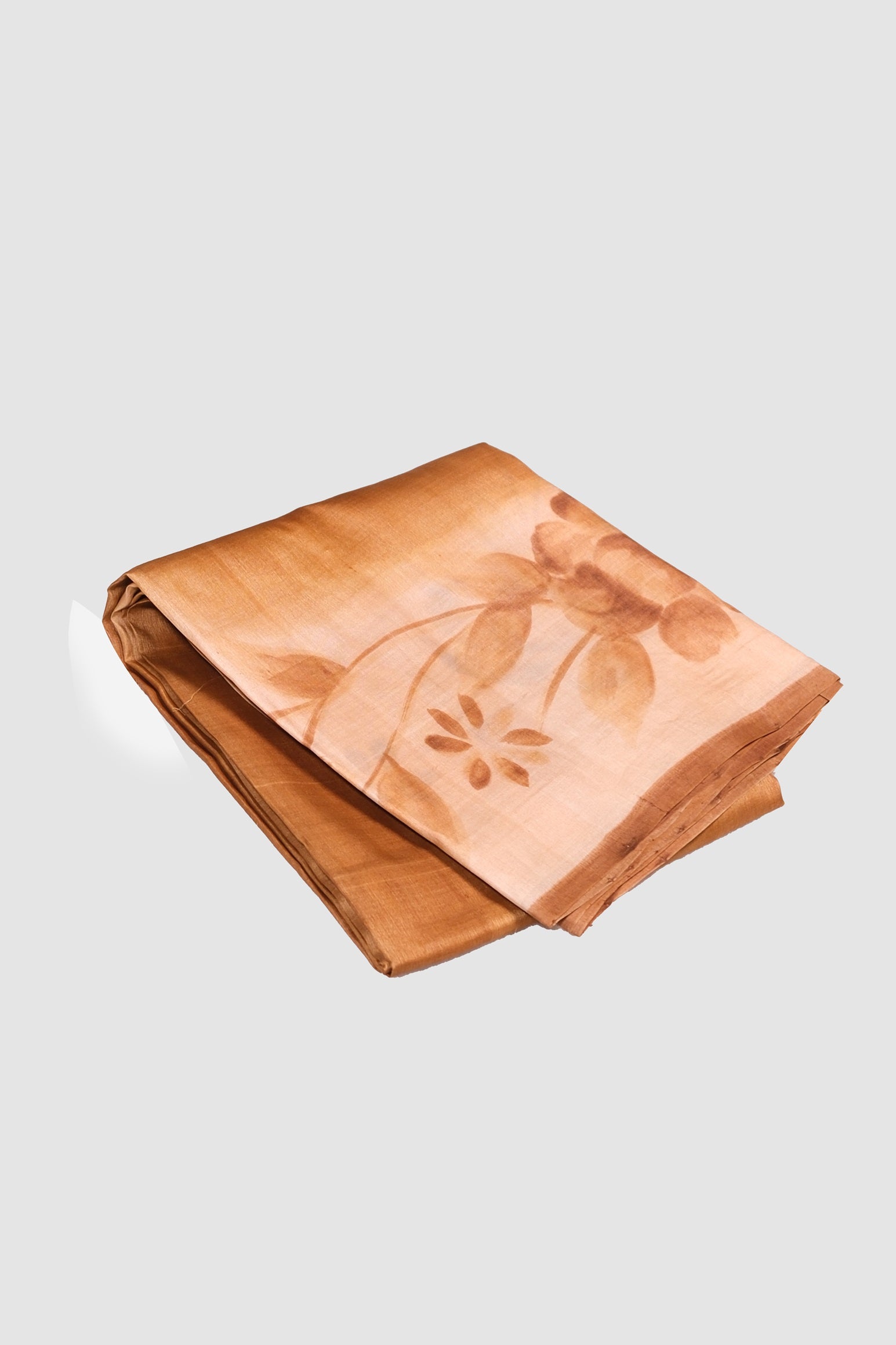 Light golden color printed Tusser silk saree.