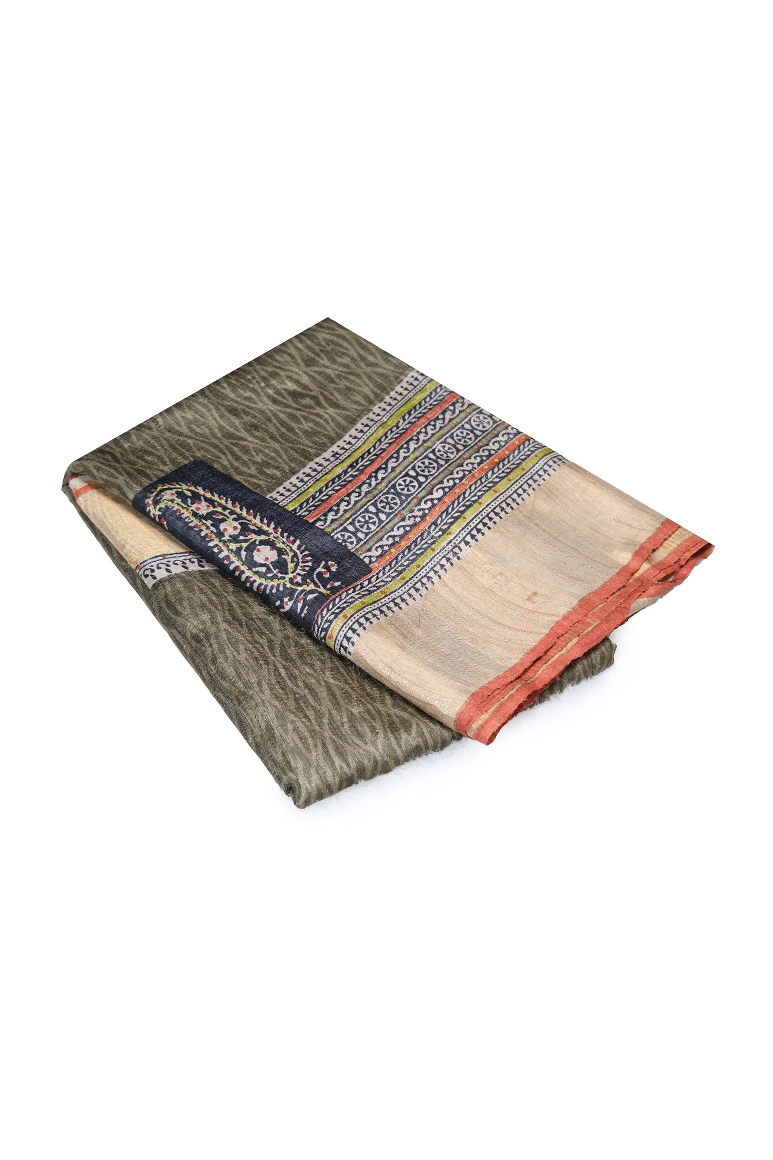 Olive green color pure jute silk saree.
