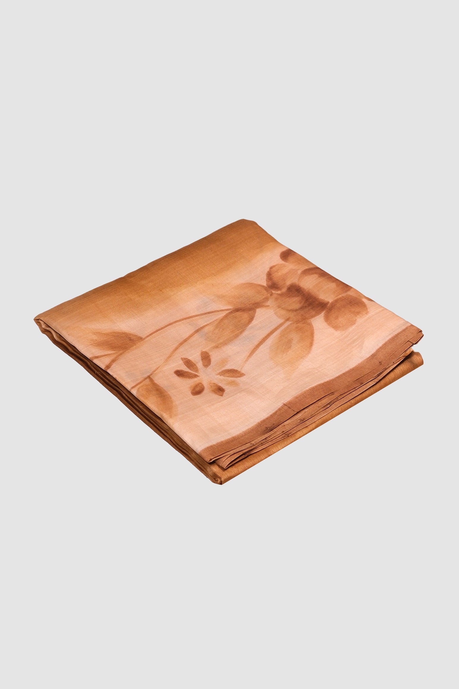 Light golden color printed Tusser silk saree.