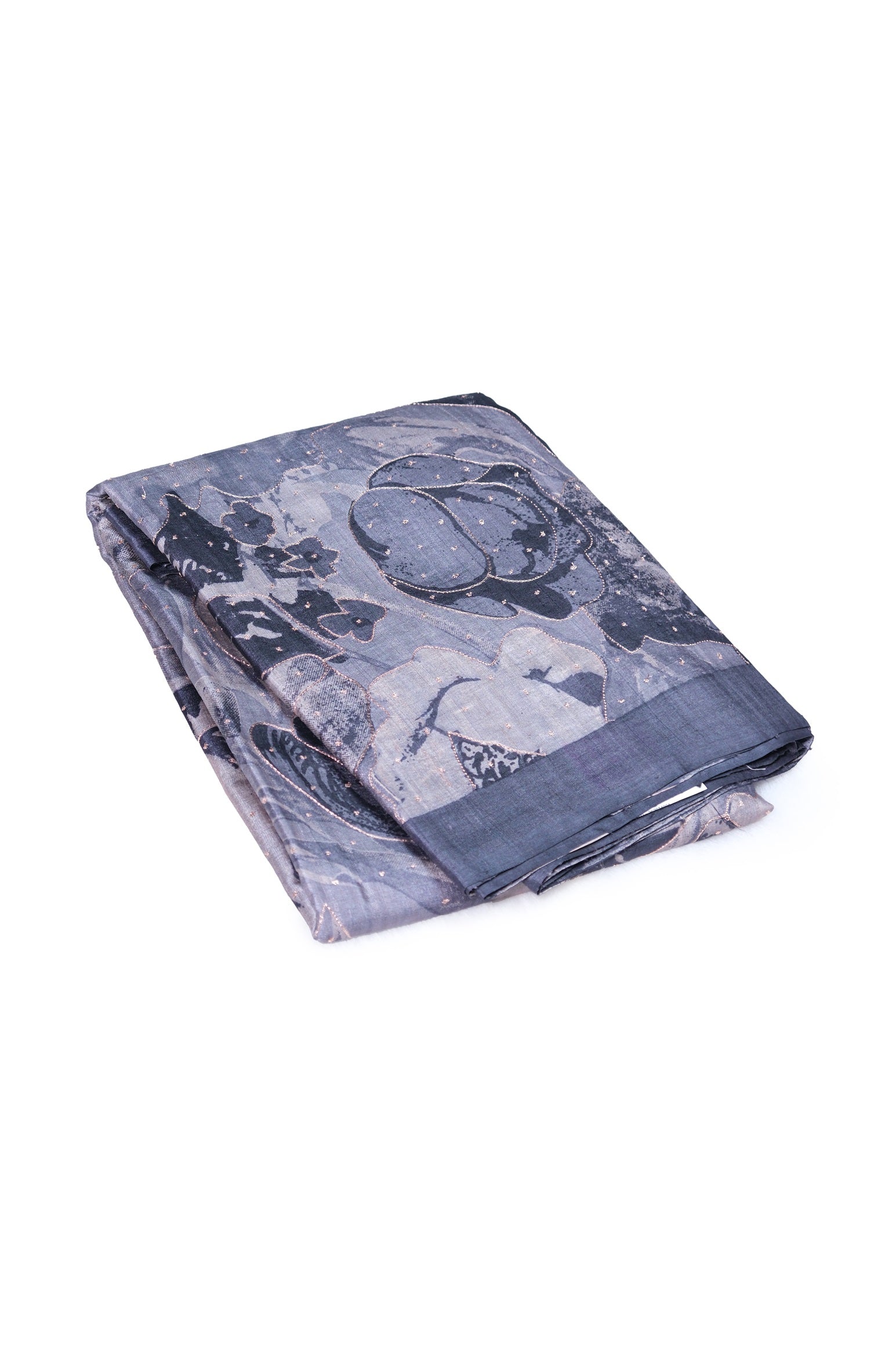 Grey color printed pure Tusser silk saree.