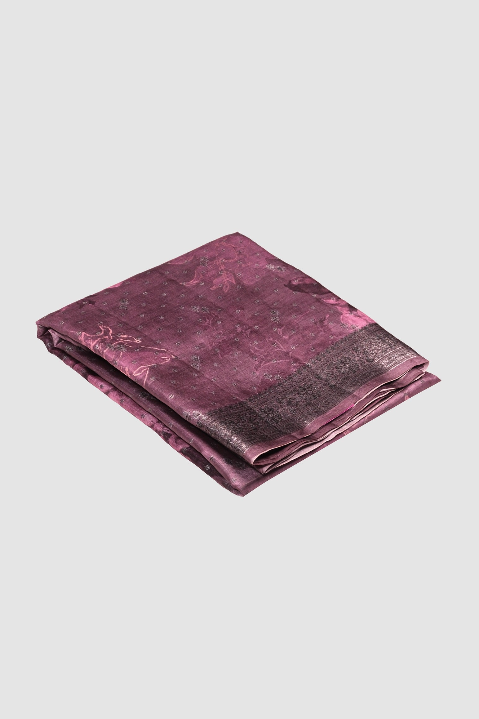 Wine color printed Tusser silk saree .