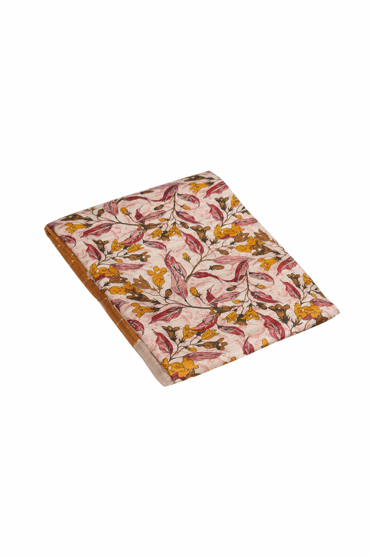 Beige color floral printed  jute silk saree.