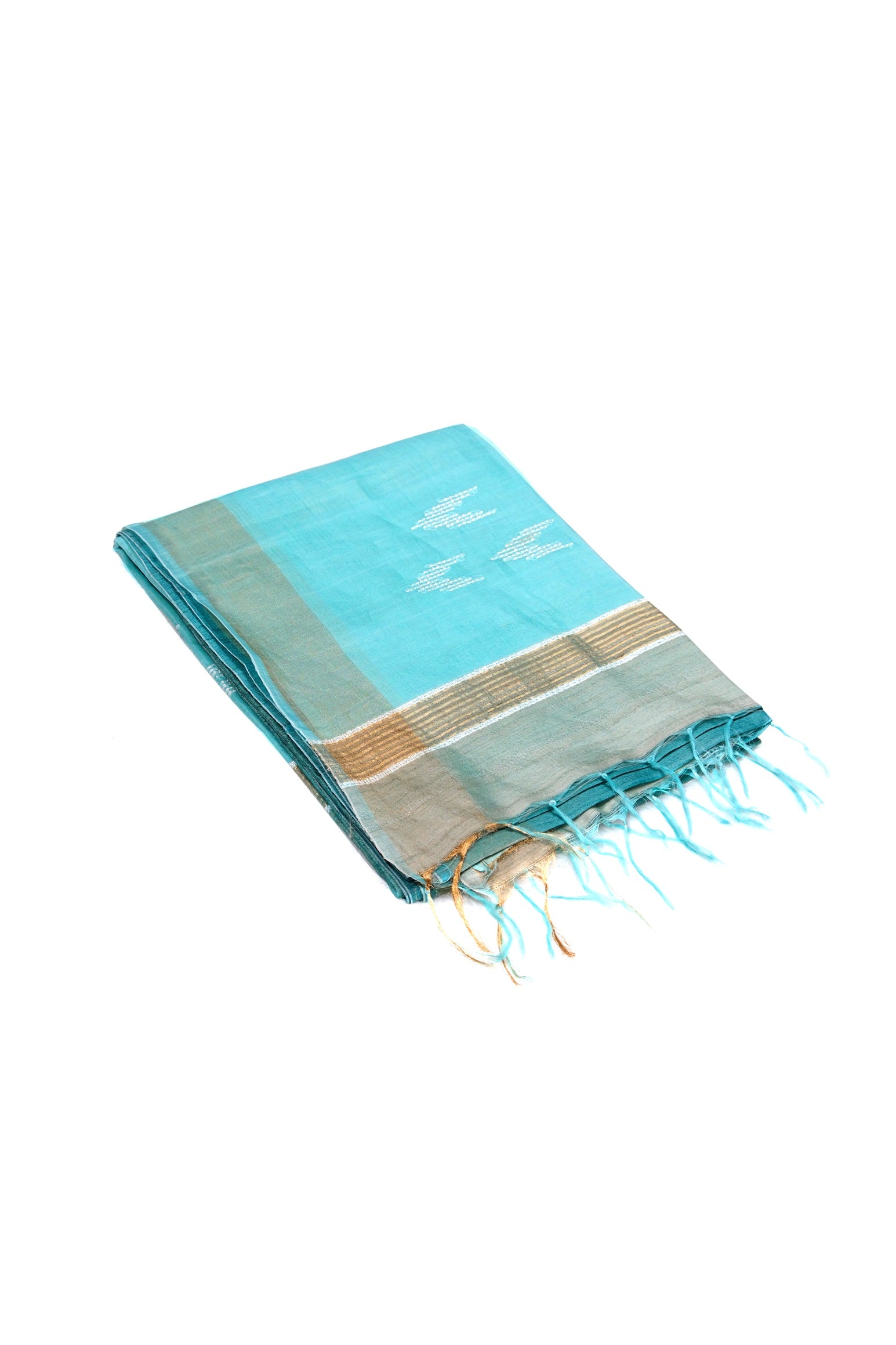 Teal blue color jute silk saree.
