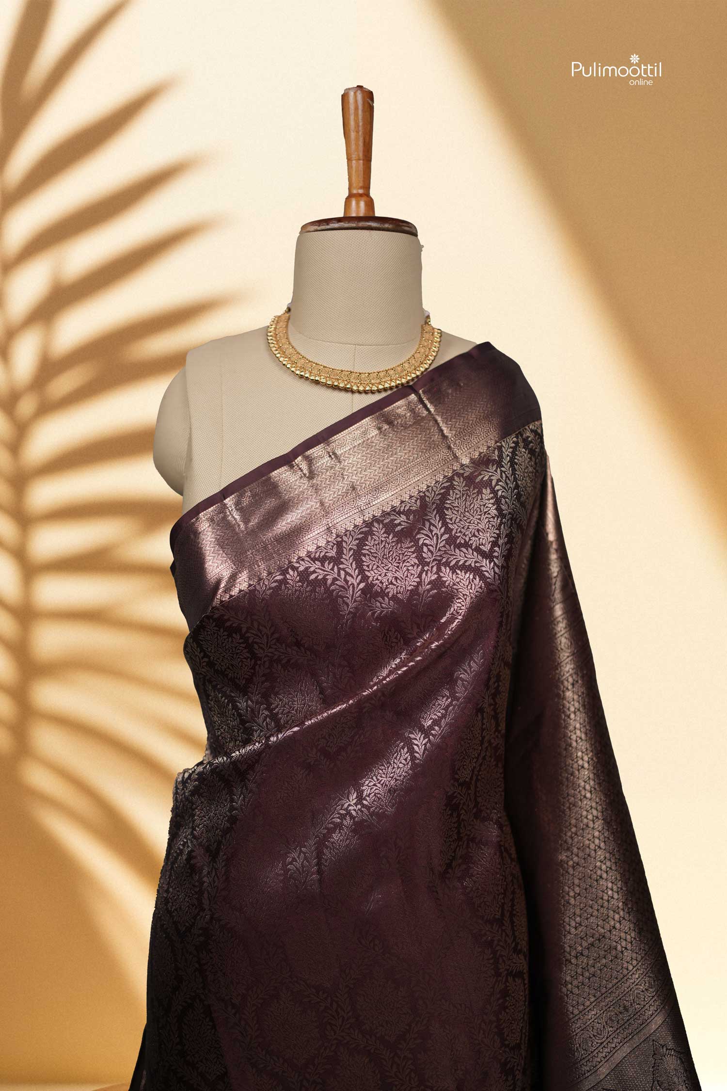 Coffee Brown color Kanchipuram Brocade Light weight Saree