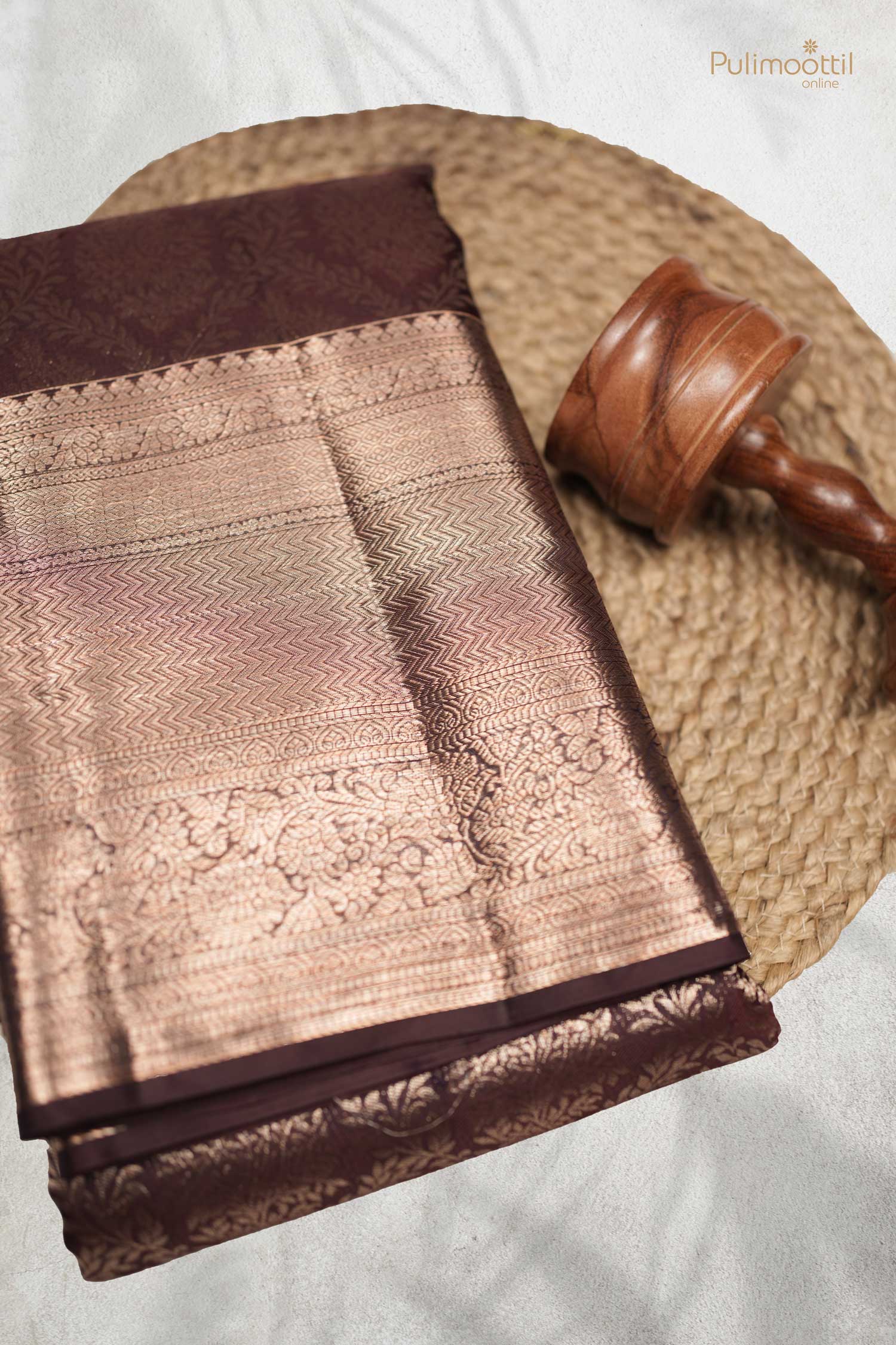 Coffee Brown color Kanchipuram Brocade Light weight Saree