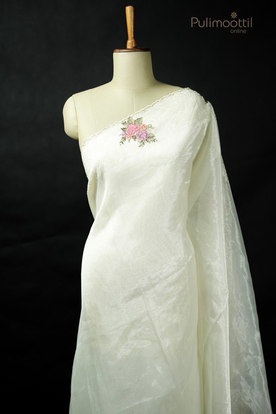 Cream Colour Organza Fancy Saree