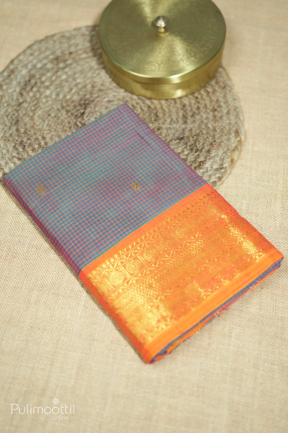 Pink and Green Shaded Check Cotton Saree