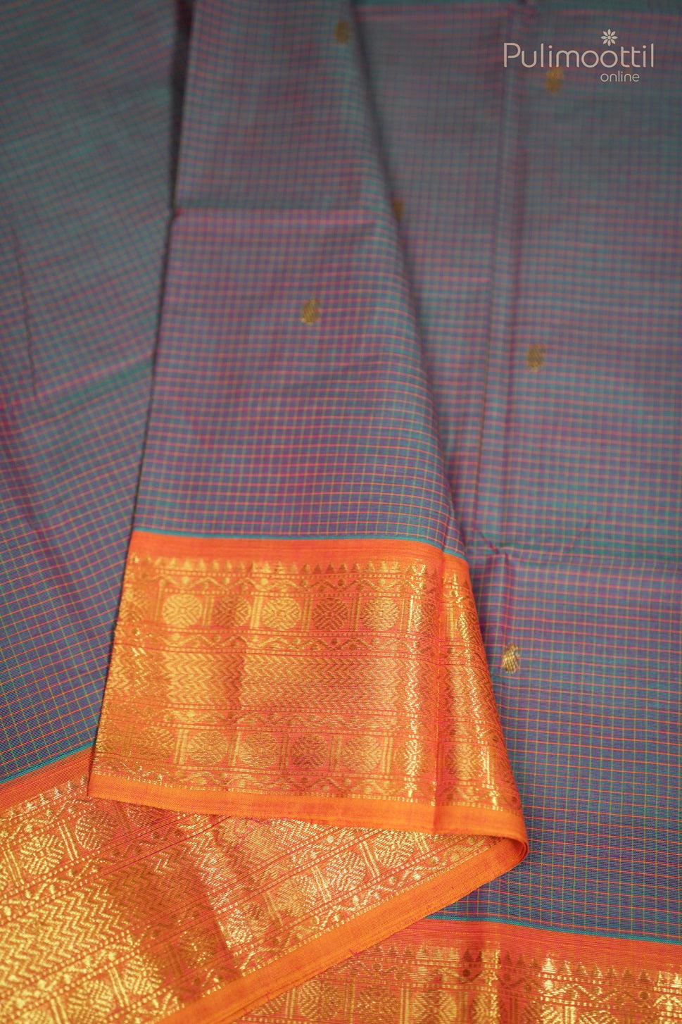 Pink and Green Shaded Check Cotton Saree