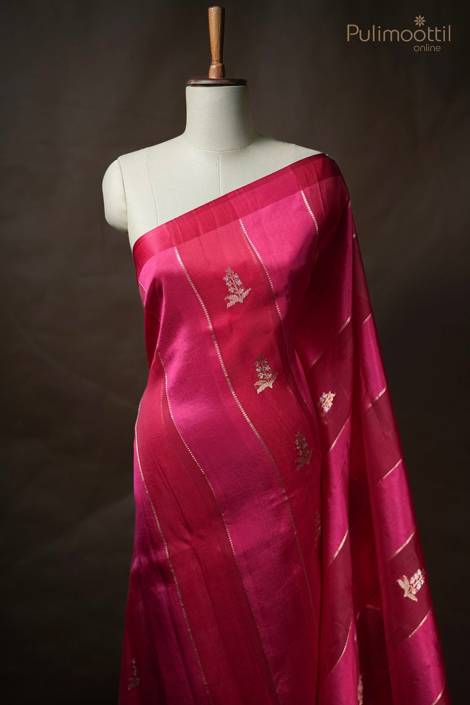 Rani Pink Colour Puna Silk and Organza Mixed Saree