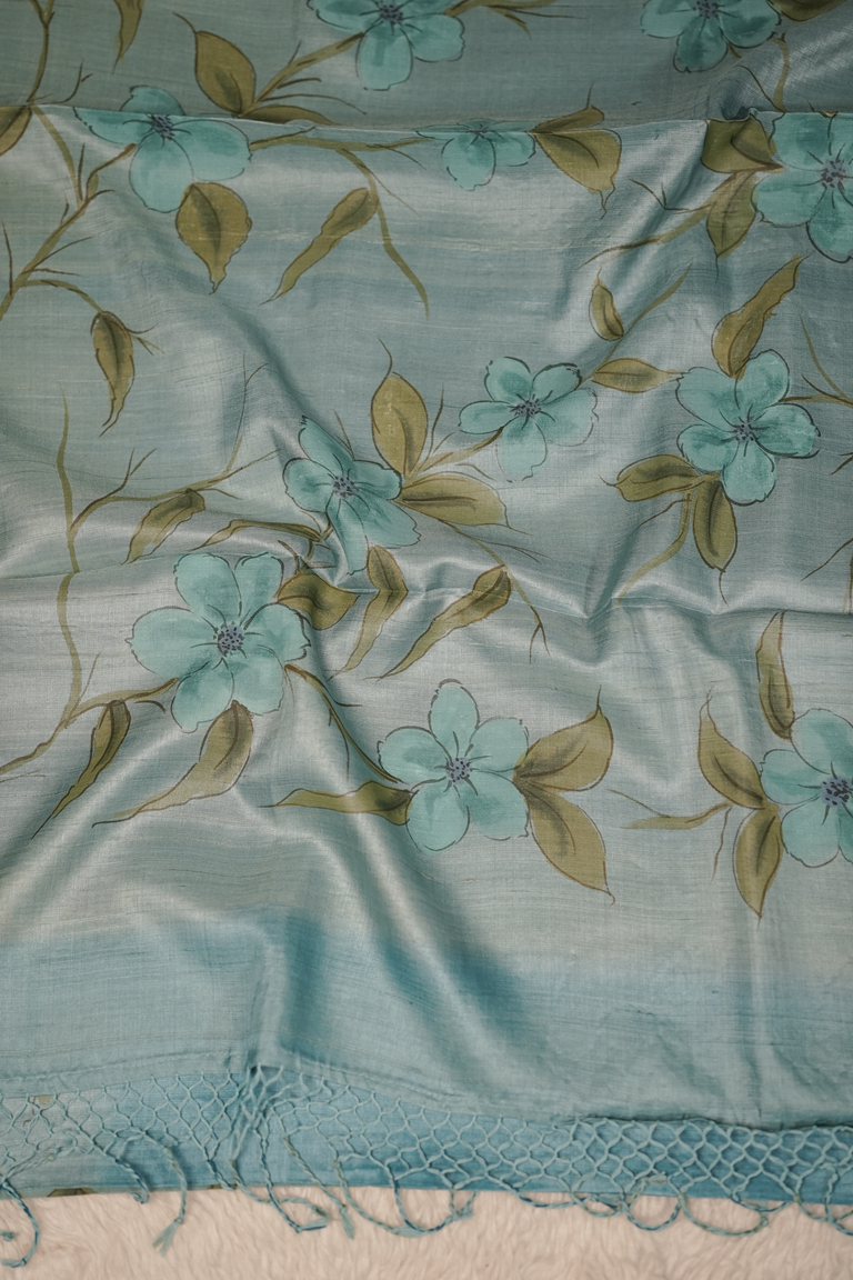 Double Shaded Floral Painting Tussar Silk Saree
