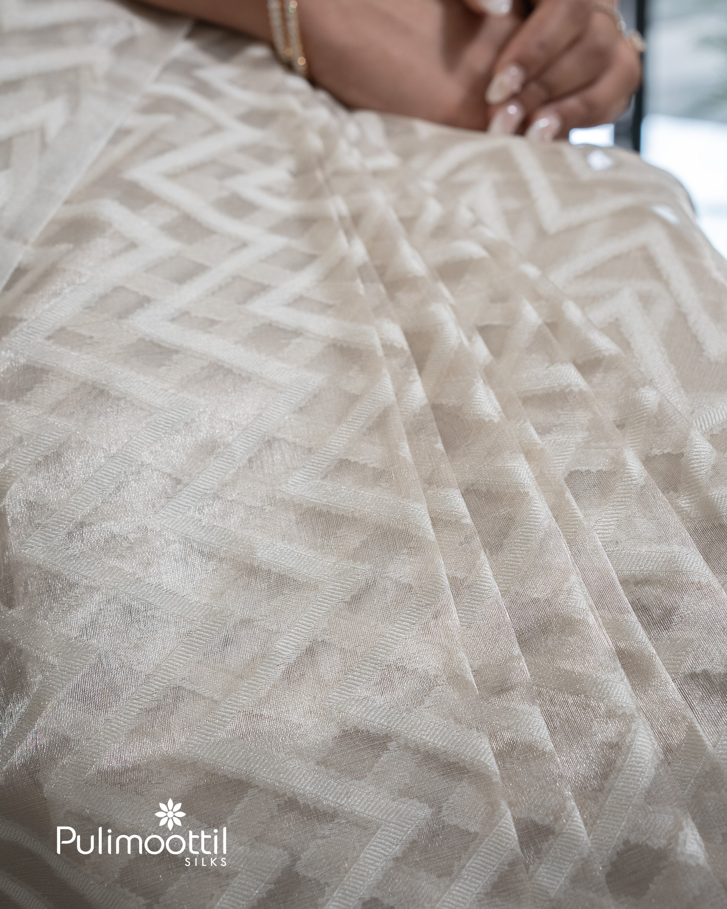 Floral White color Organza saree