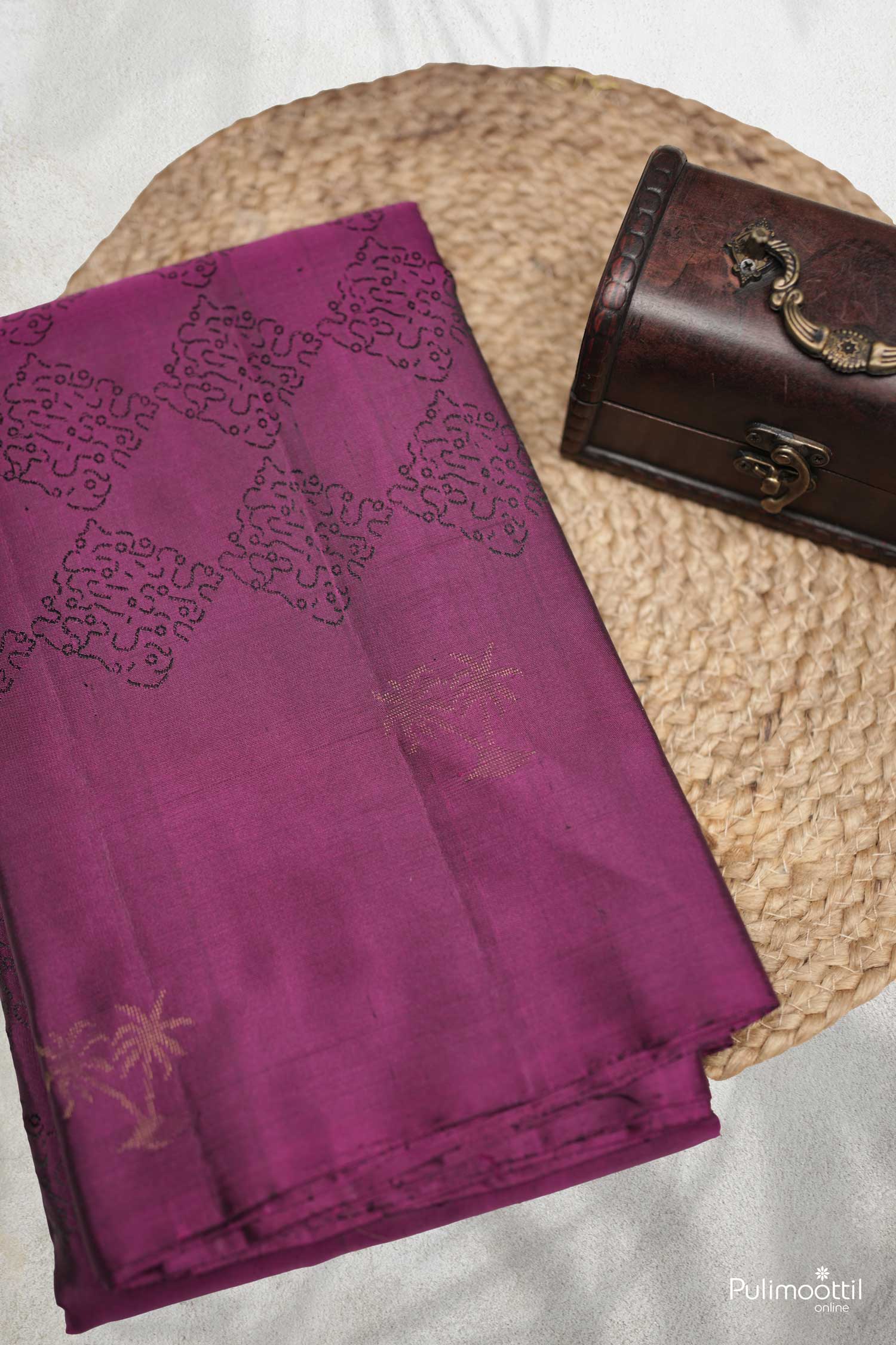 Grape Wine Color Borderless Kanchipuram Soft Silk Saree