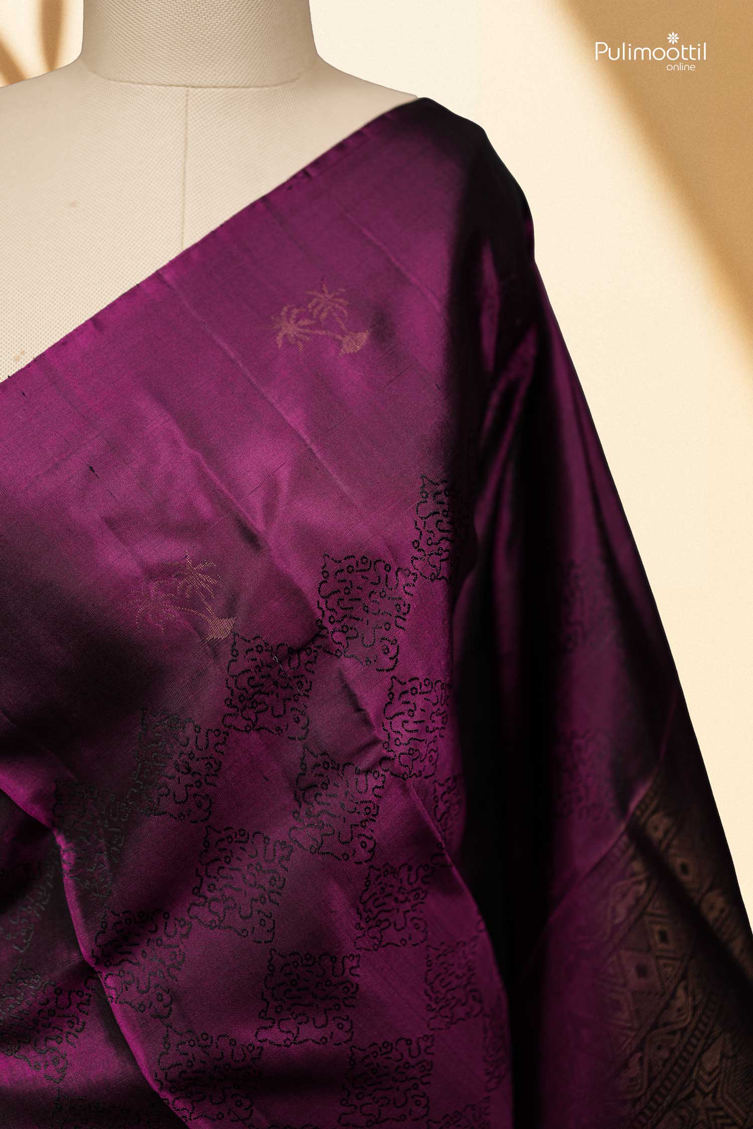 Grape Wine Color Borderless Kanchipuram Soft Silk Saree