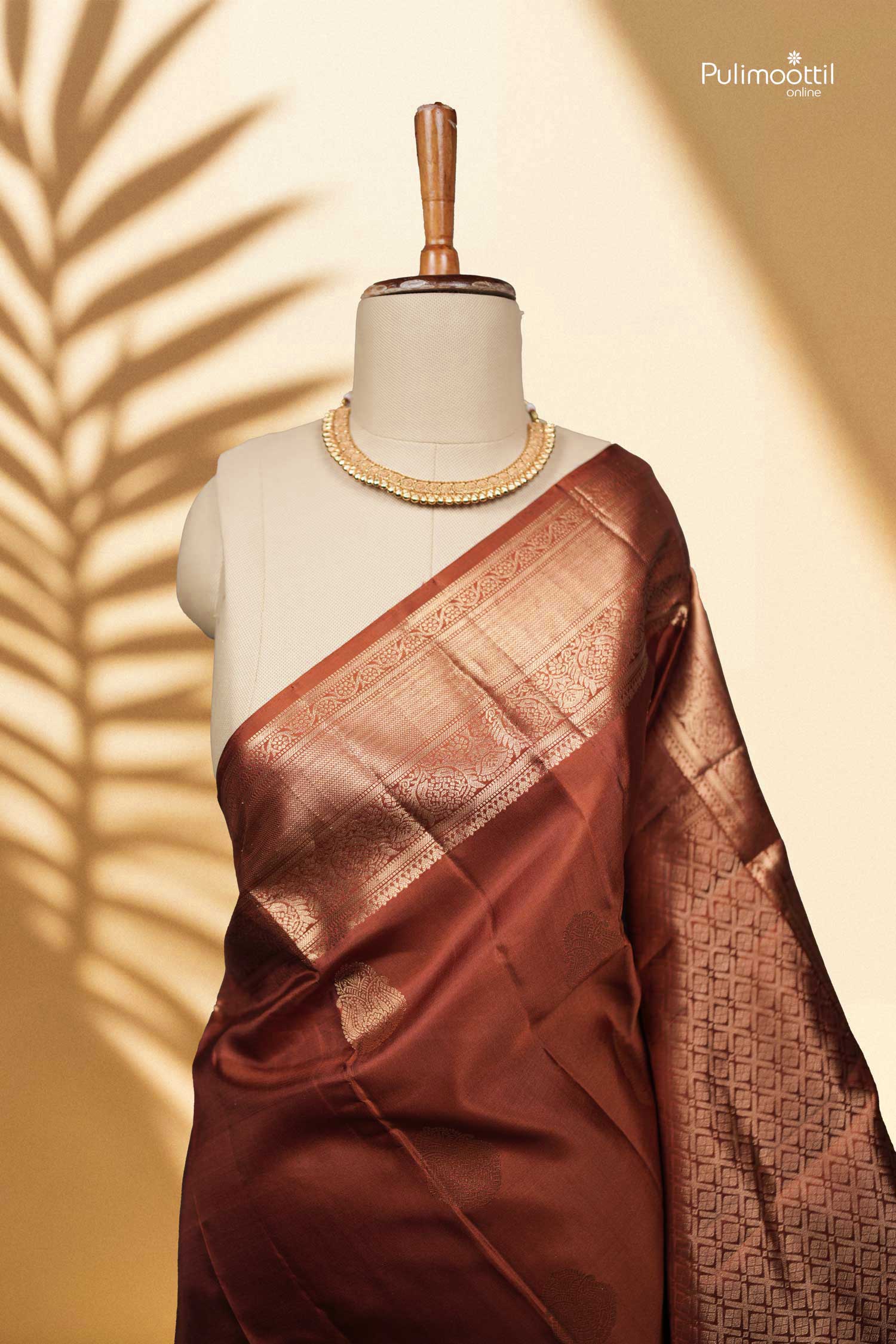 Dark Burned Orange Kanchipuram Soft Silk Saree