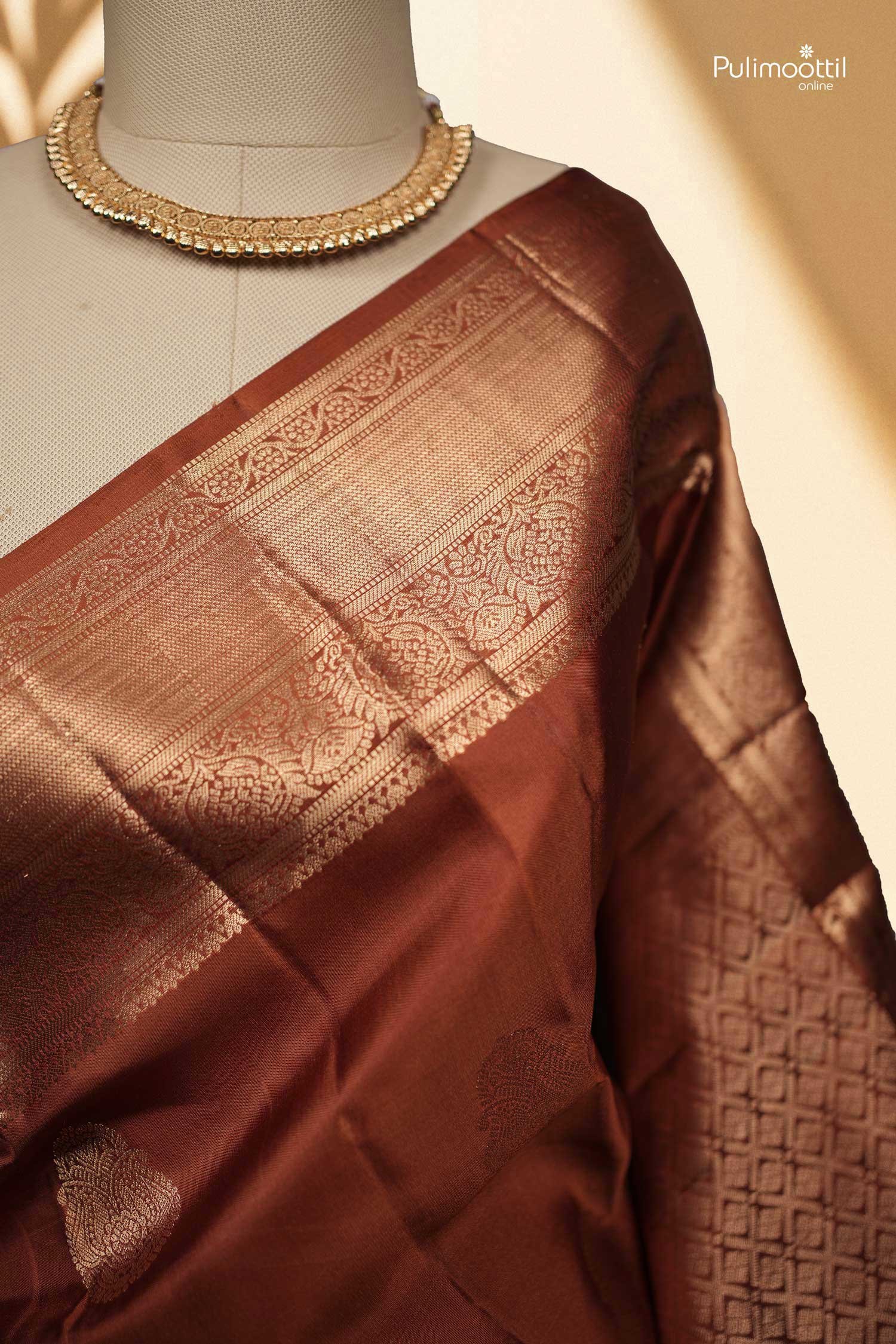 Dark Burned Orange Kanchipuram Soft Silk Saree