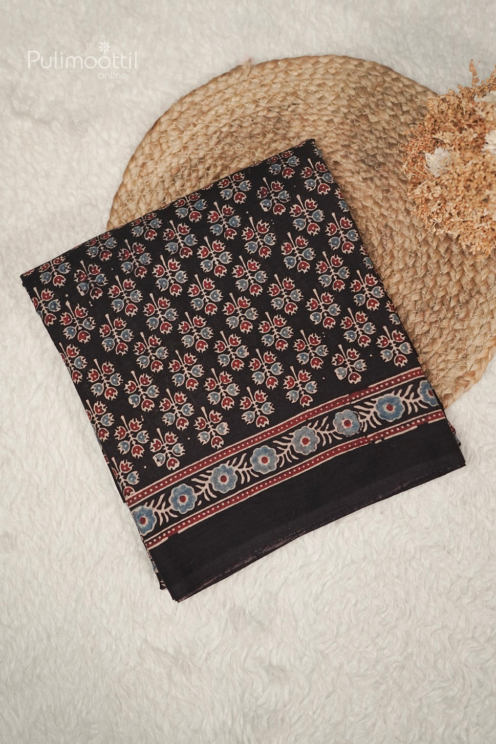 Black Colour Printed Cotton Saree.