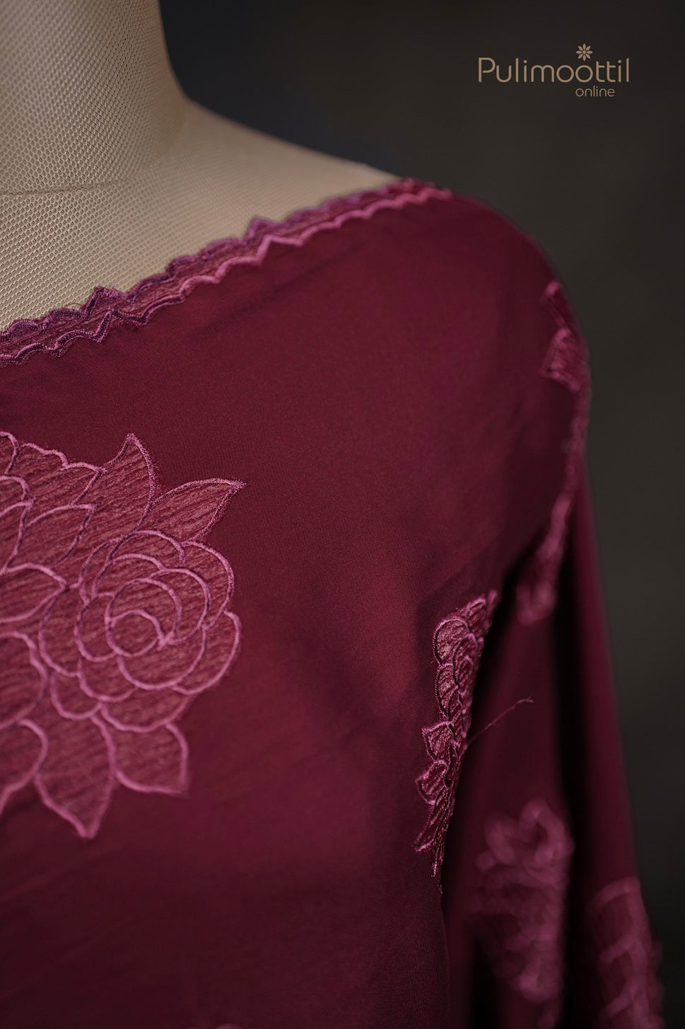 Maroon Colour Crepe Silk Applique Work Fancy Saree