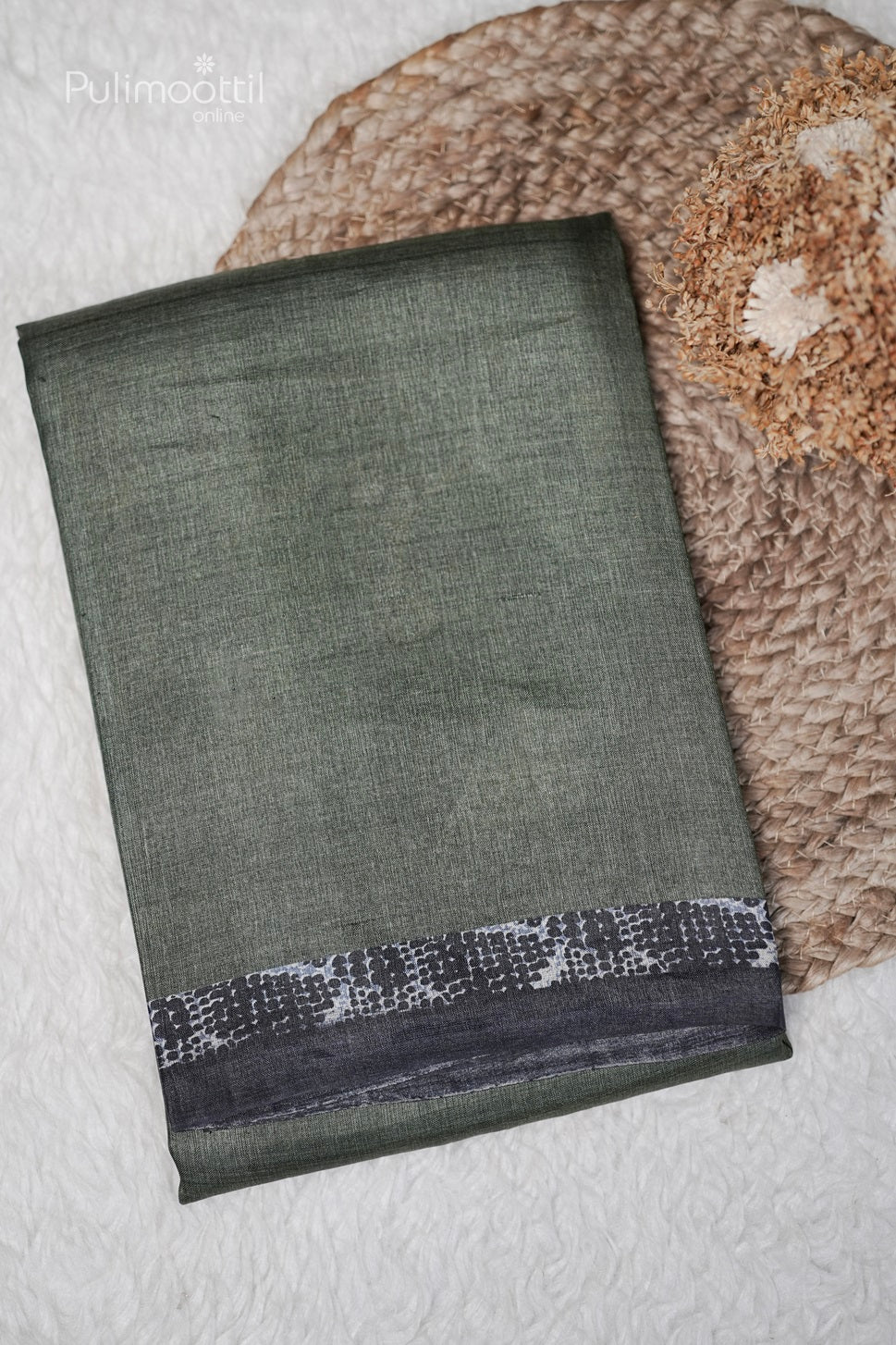 Olive green Colour Tussar Silk Saree