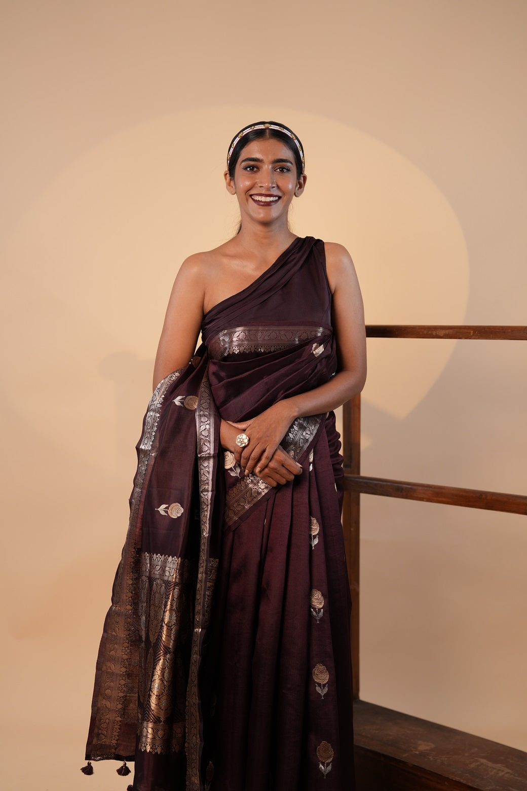 Coffee Brown Colour Puna Silk Saree