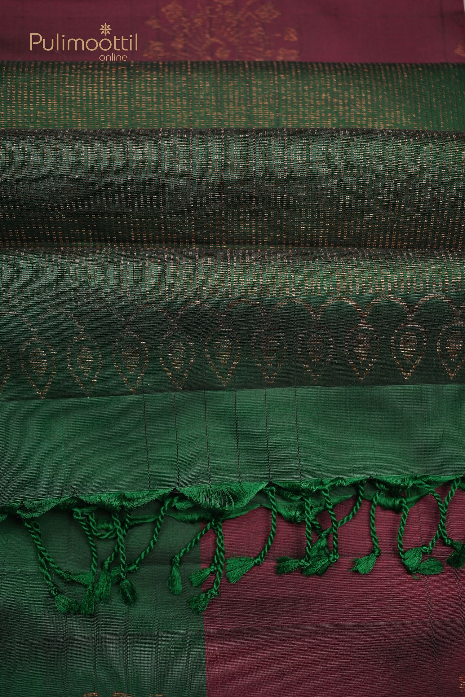 Dark Maroon Color Kanchipuram soft silk saree