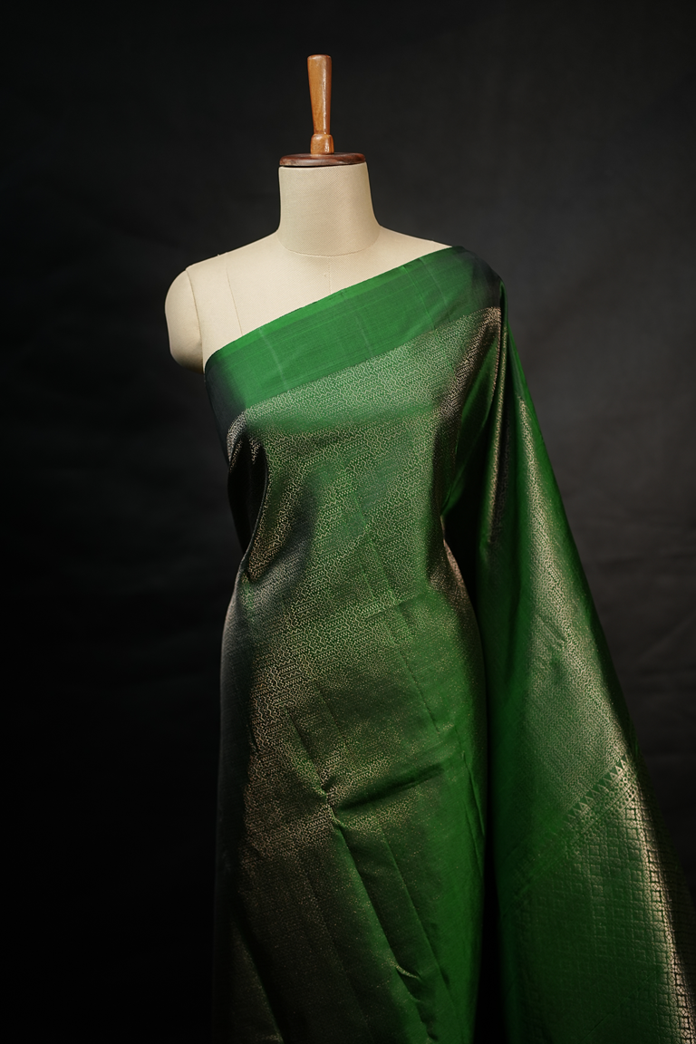 Bottle Green Colour Kanchipuram Designer Saree