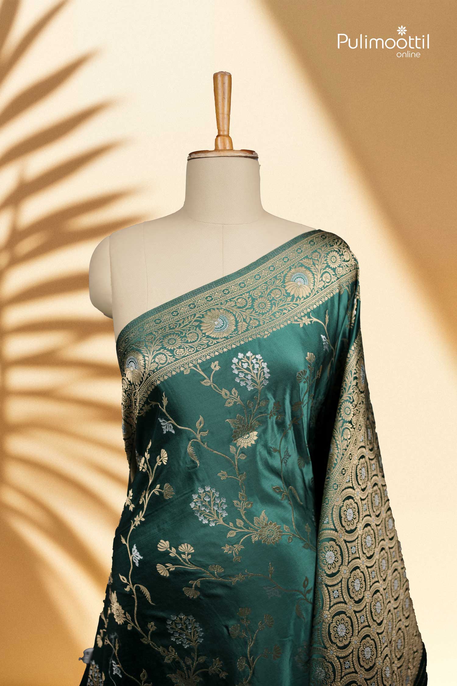 Bottle Green Colour Semi Banarasi Saree.