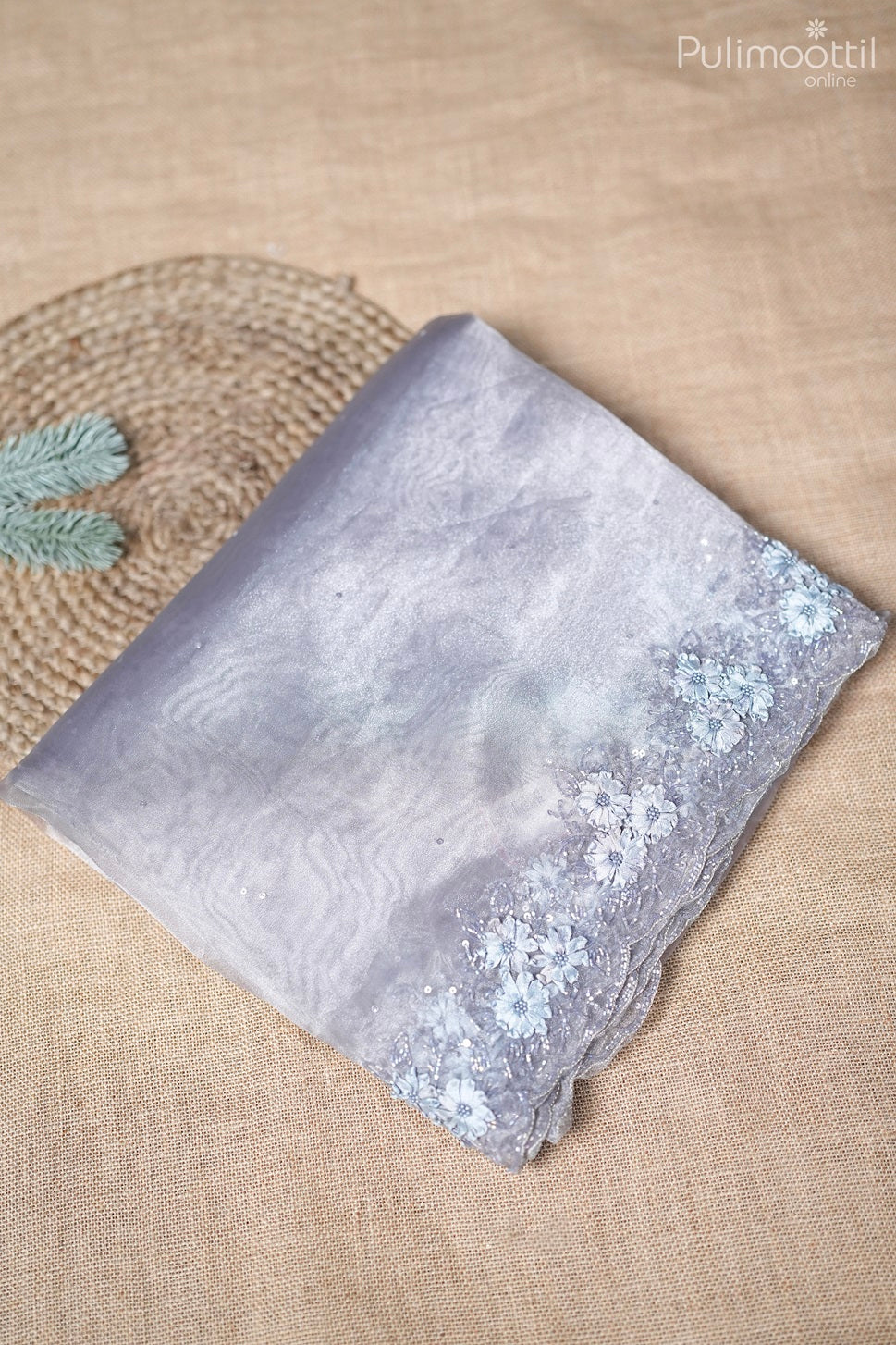 Soft smoke colour silver tissue organza fancy saree