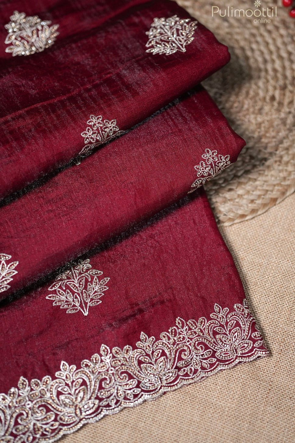 Maroon colour satin crepe fancy saree
