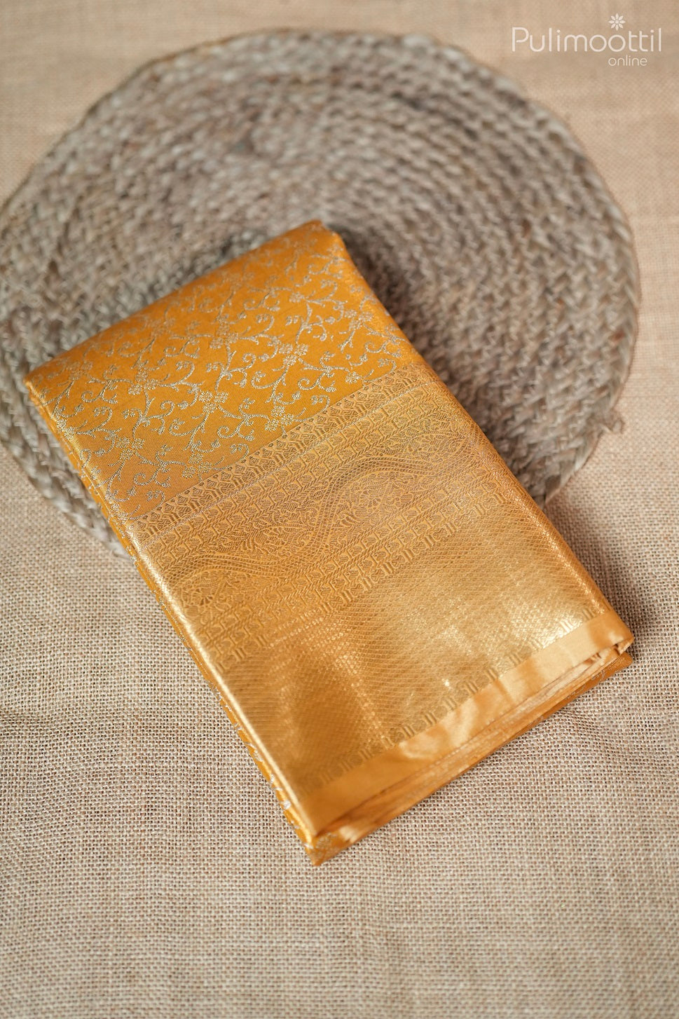 Golden Yellow Colour Semi Silk Kanchipuram Saree