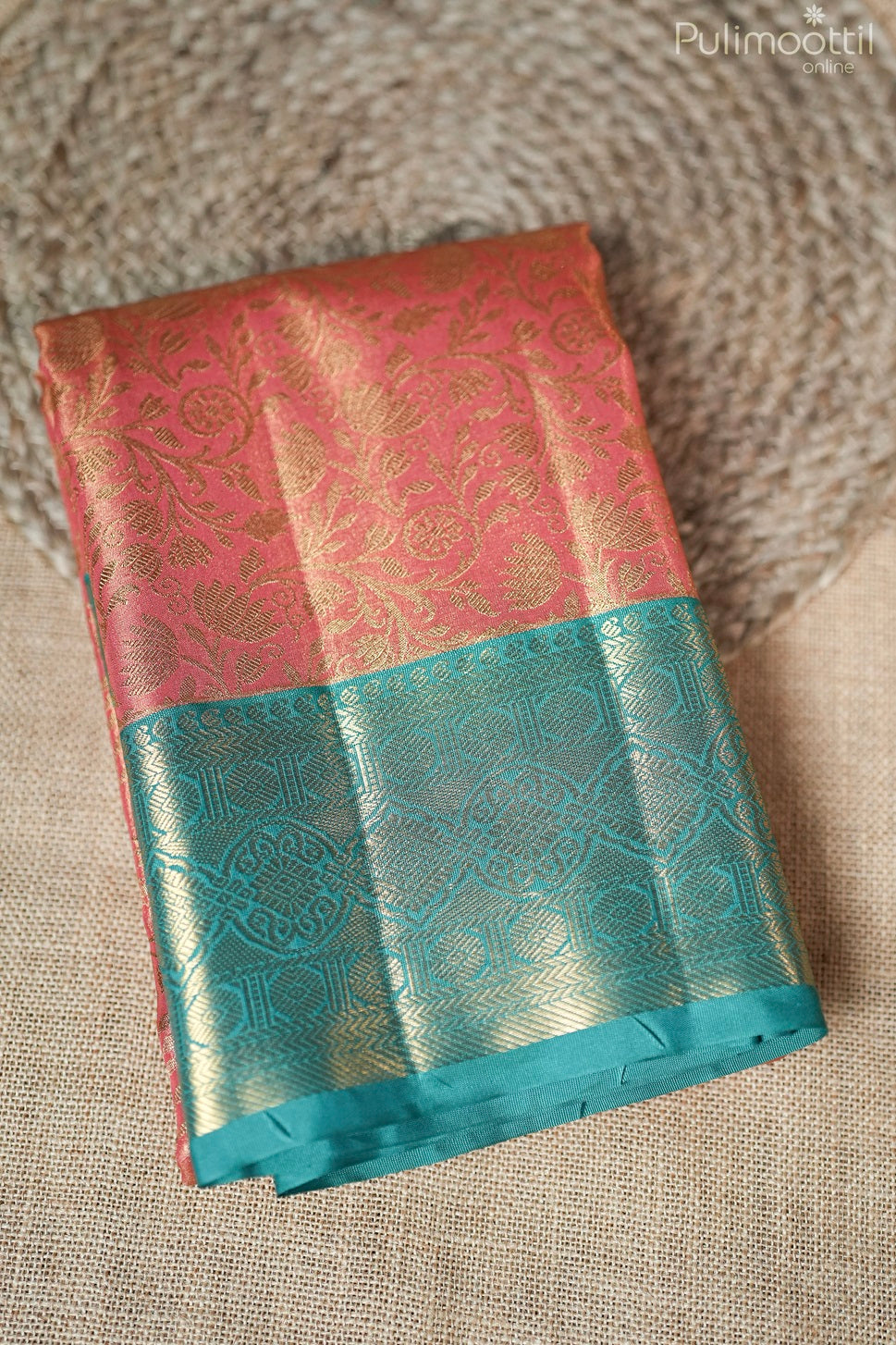 Peach Pink colour Semi Silk Kanchipuram Saree