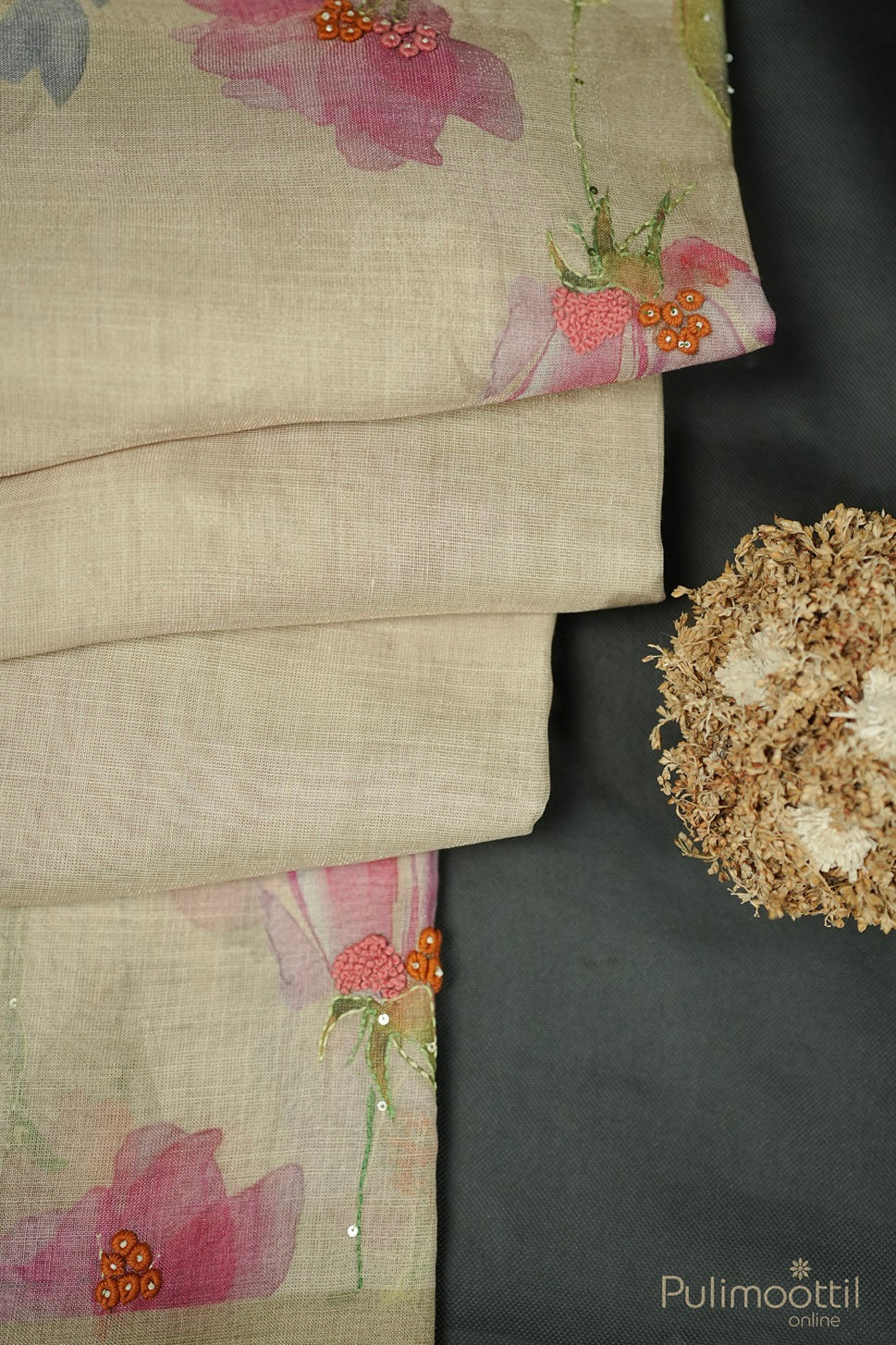 Pastel Olive Green Colour Golden Tissue Hand Embroidery Fancy Saree