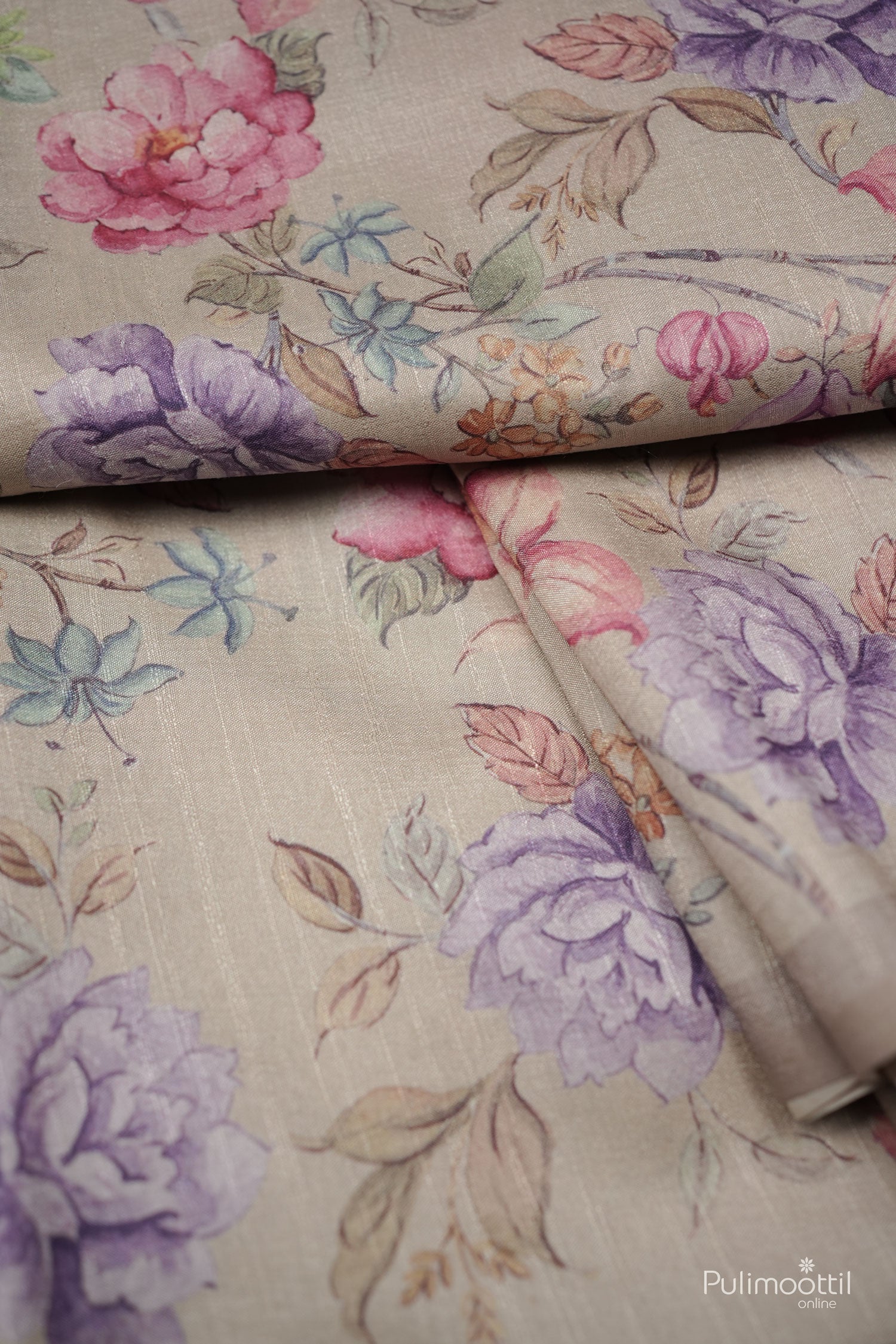 Beige color Chanderi silk saree