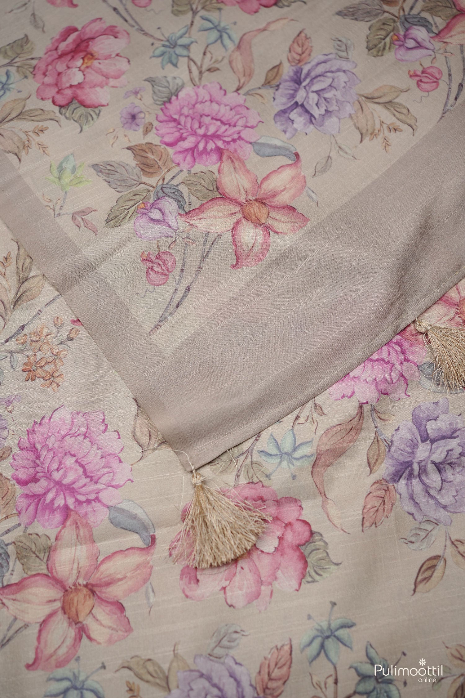 Beige color Chanderi silk saree