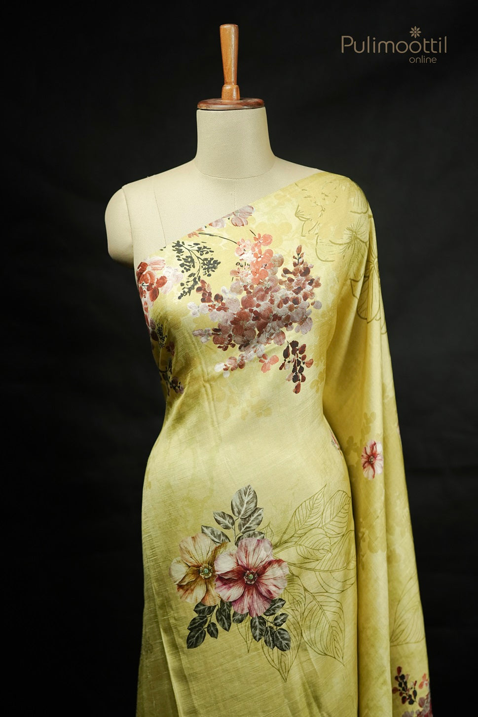 Soft Olive Green Colour Digital Print Tussar Silk Saree