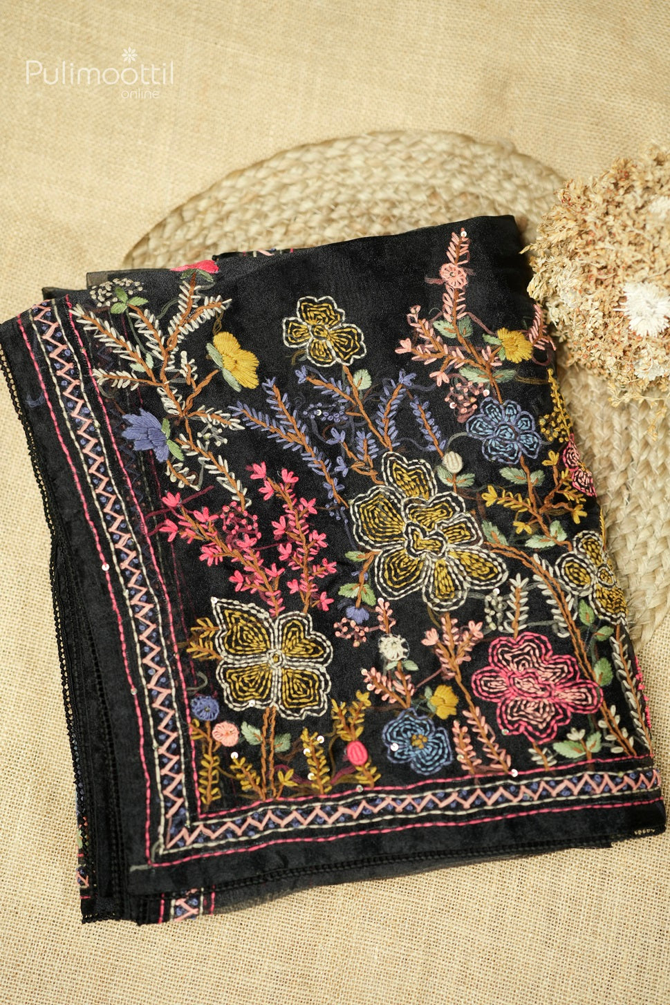 Black Colour Hand Embroidery Fancy Saree