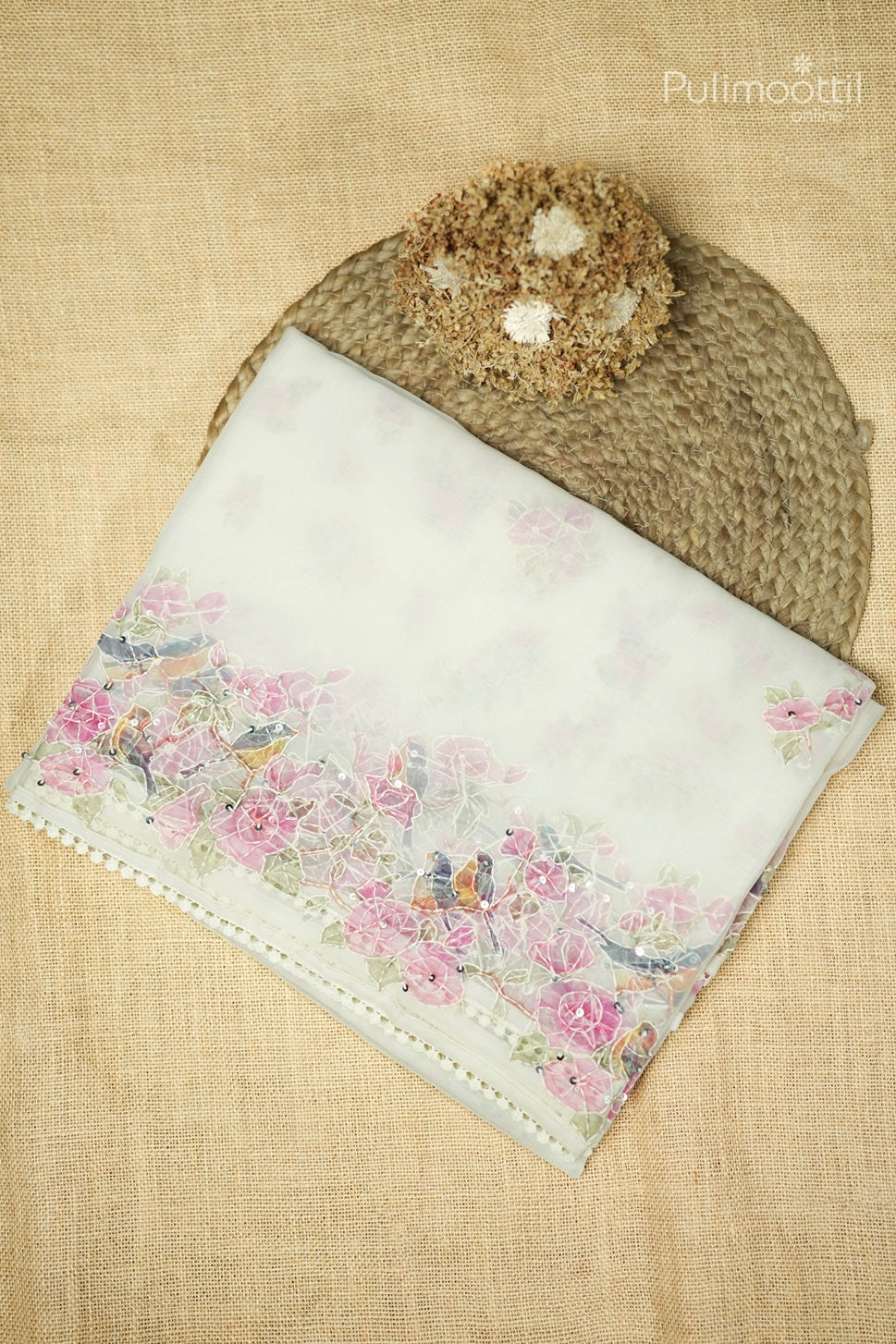 Off White Colour Organza Hand Embroidery Fancy Saree