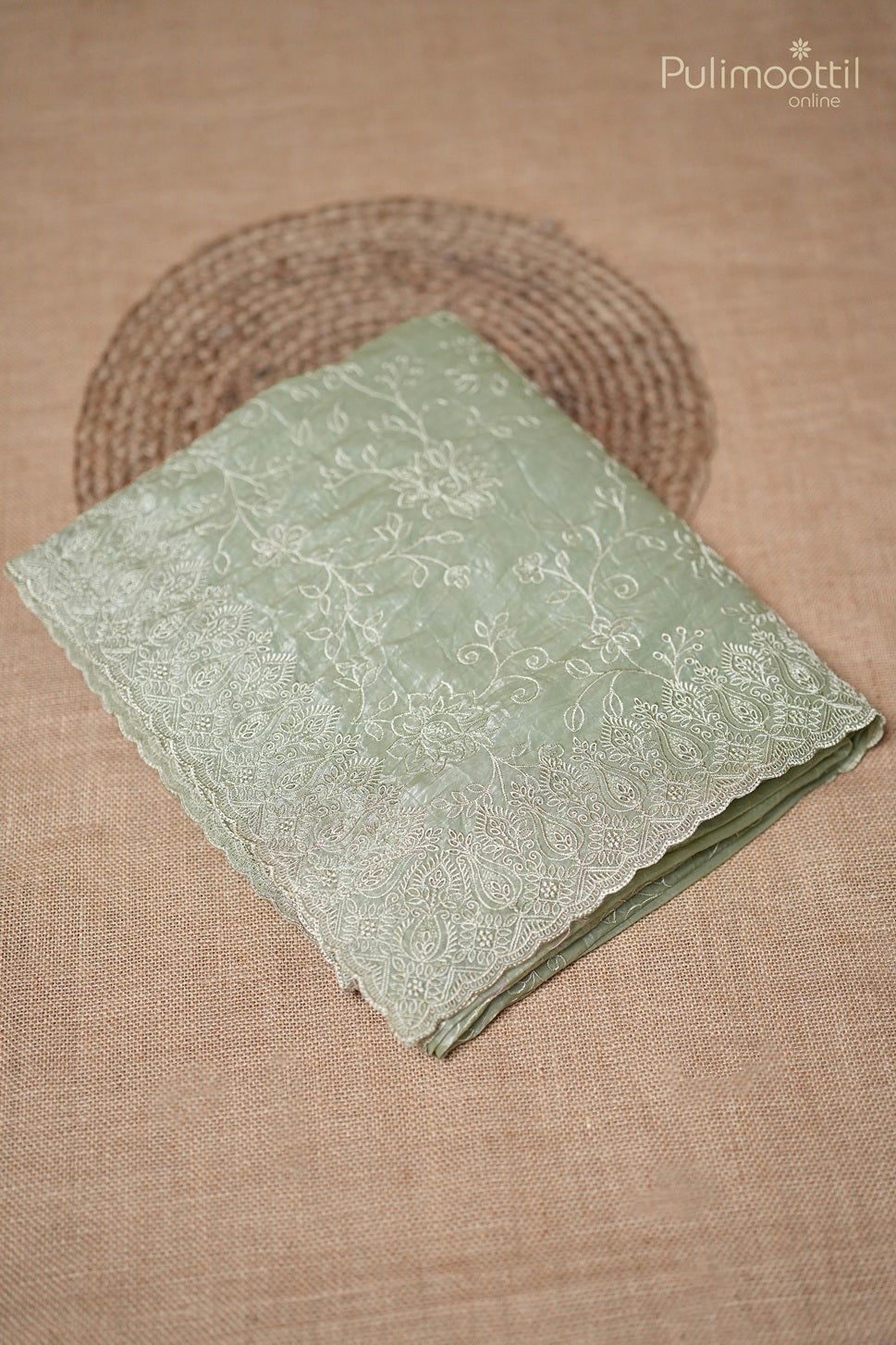 Olive Green Colour Crushed Organza Fancy Saree