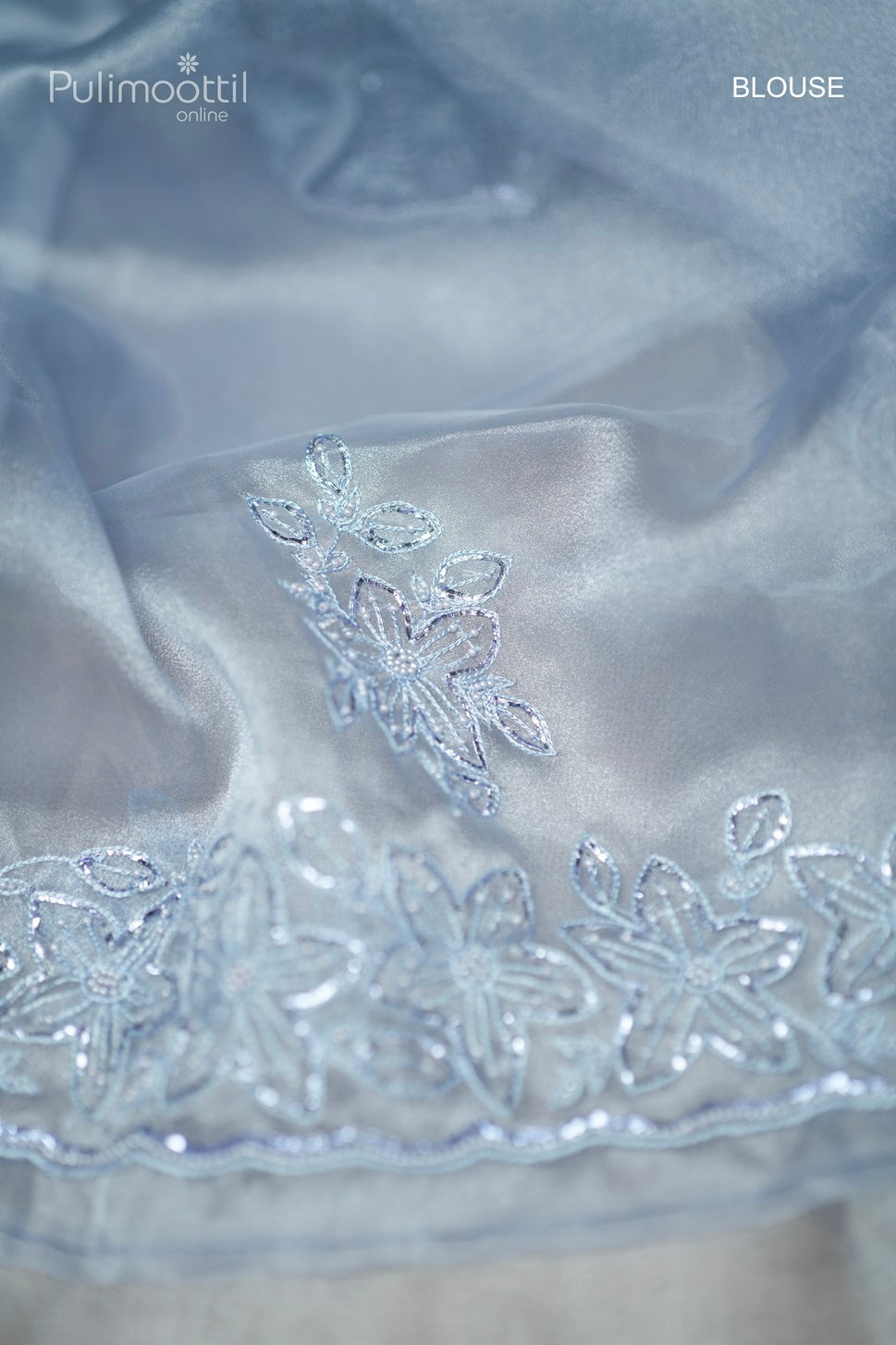 Powder Blue Colour Organza Fancy Saree