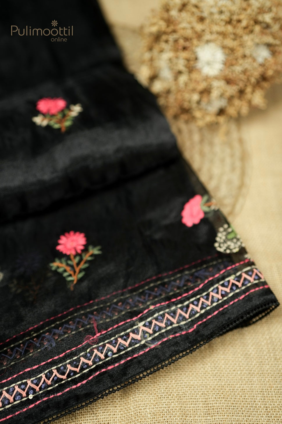 Black Colour Hand Embroidery Fancy Saree