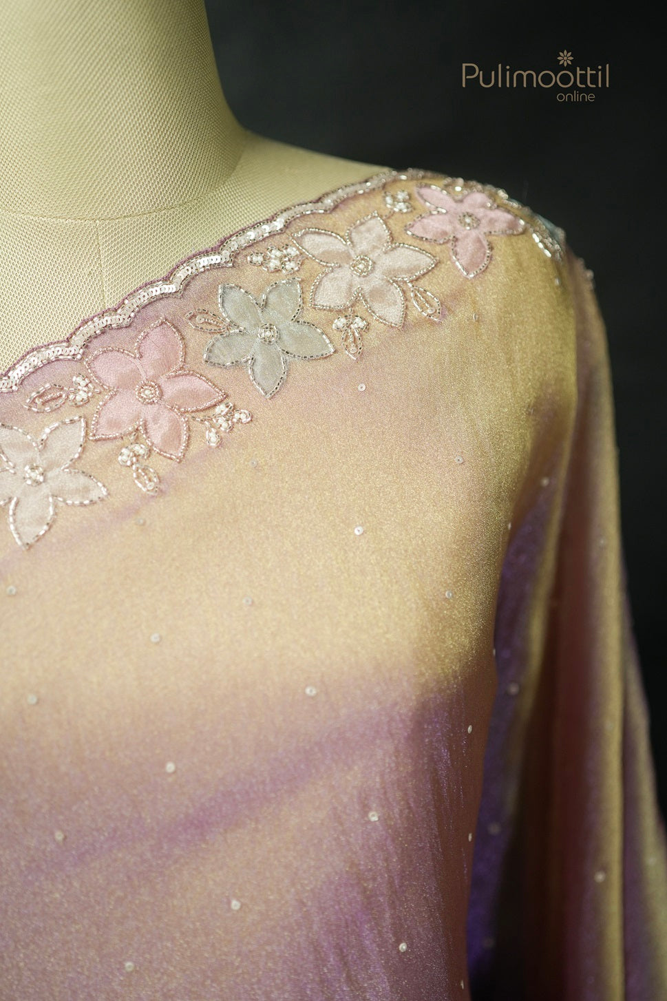 Lavender Colour Golden Tissue Organza Fancy Saree