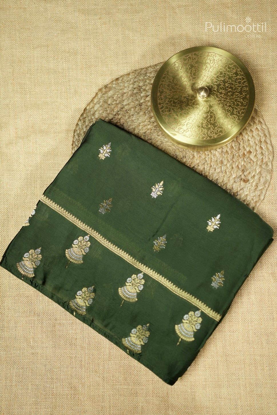 Olive Green Colour Banarasi Saree
